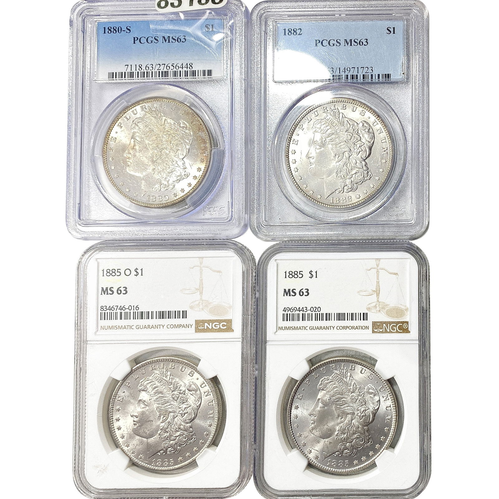 [4 Coins]1880-1885 Morgan Silver Dollar MS63 (1 of 2)