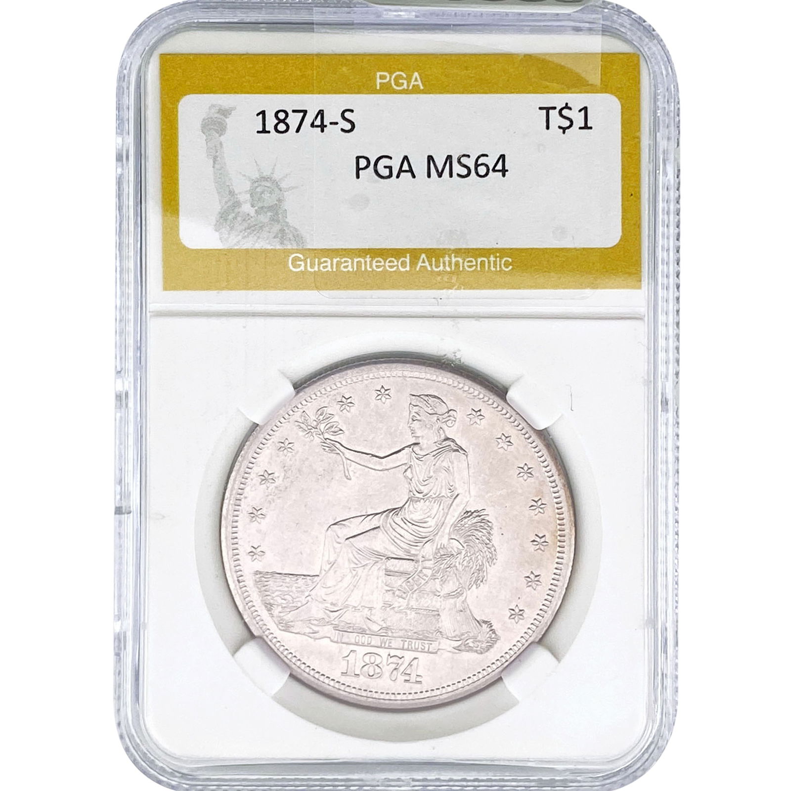 1874-S Silver Trade Dollar PGA MS64: 1874-S Silver Trade Dollar PGA MS64