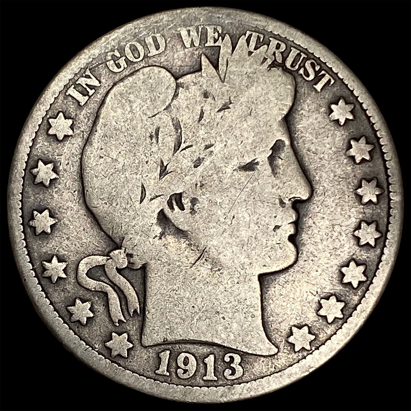 1913 Silver Half Dollar Barber NICELY CIRCULATED (1 of 2)