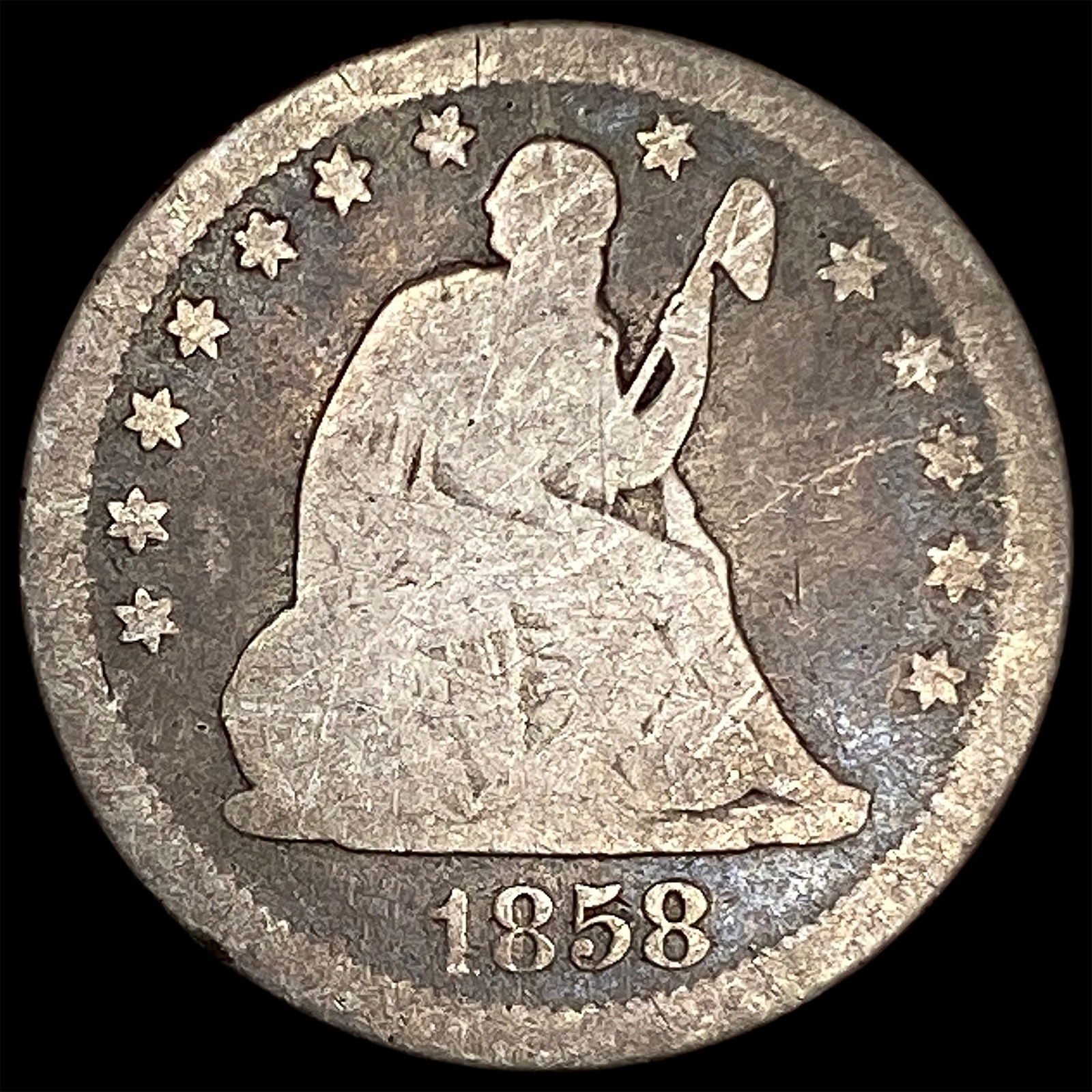 1858 Seated Liberty Silver Quarter NICELY CIRCULATED (1 of 2)