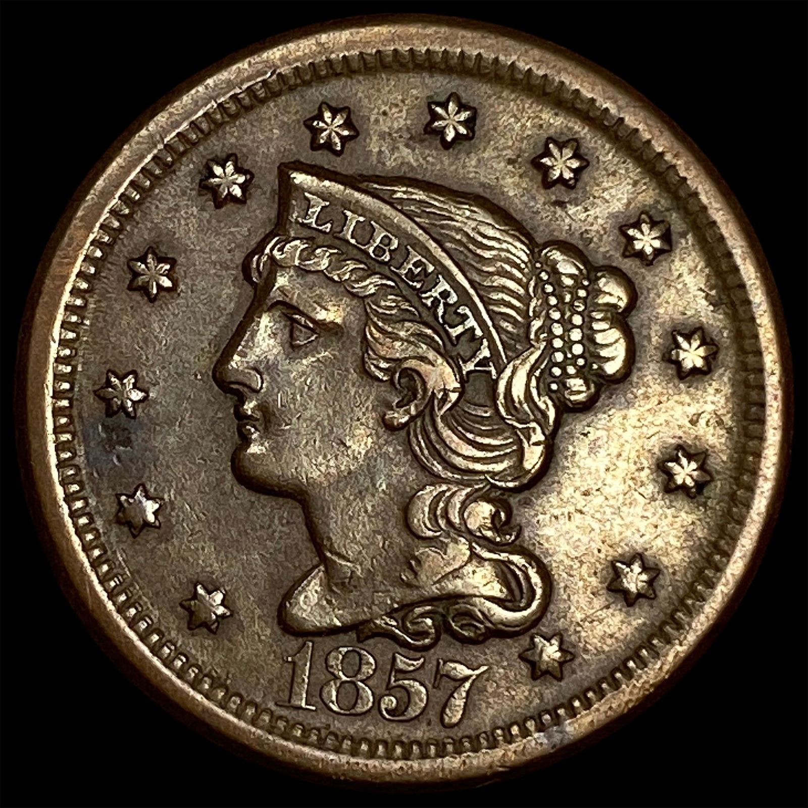 1857 Braided Hair Large Cent ABOUT UNCIRCULATED (1 of 2)