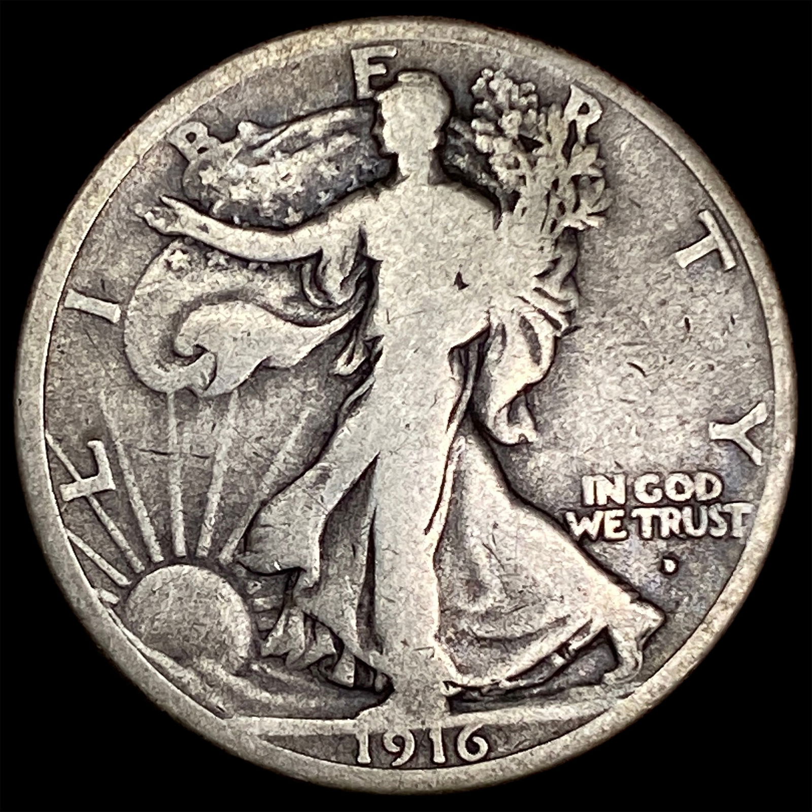 1916-D Silver Walking Liberty Half Dollar NICELY CIRCULATED: 1916-D Silver Walking Liberty Half Dollar NICELY CIRCULATED