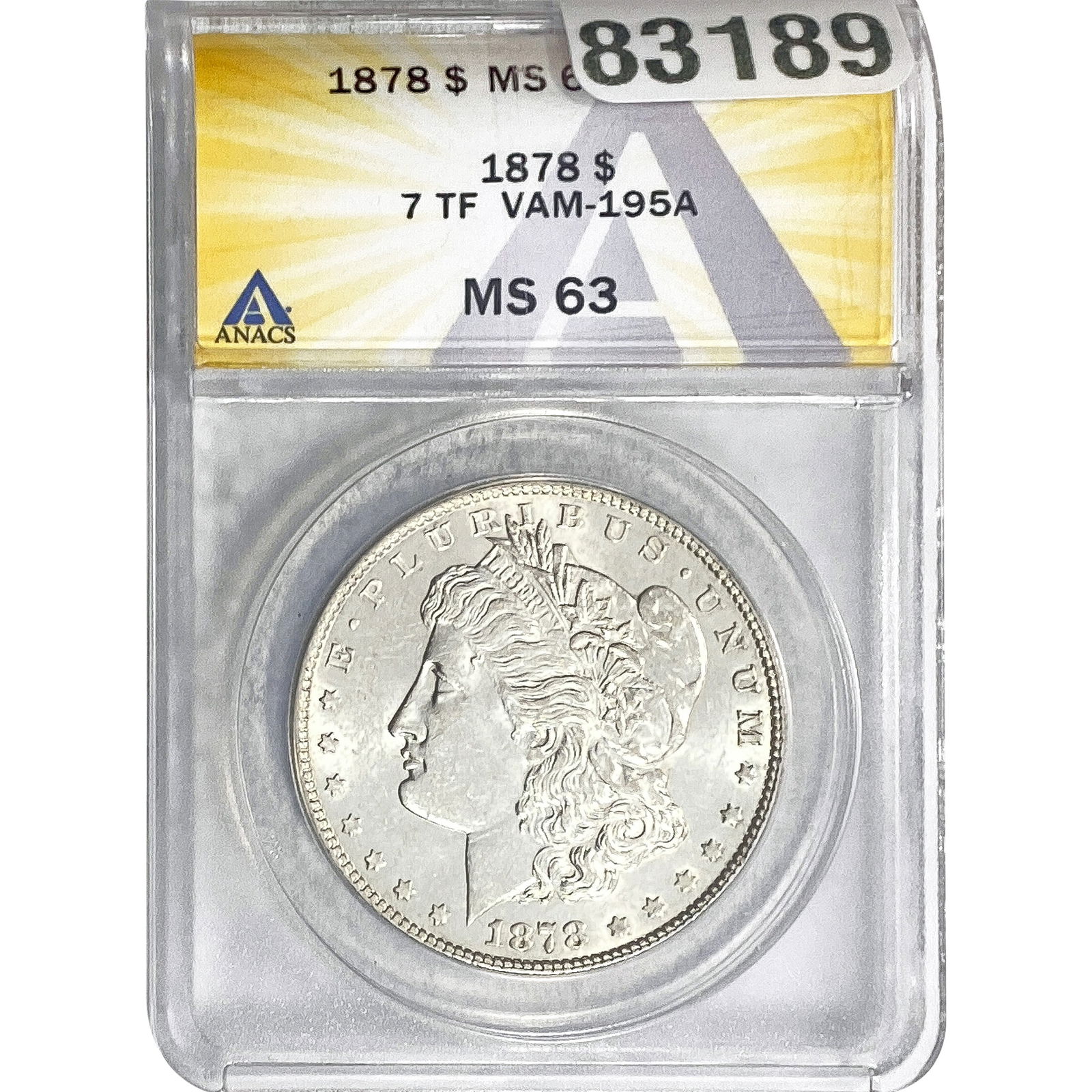 1878 Morgan Silver Dollar ANACS MS63 VAM-195A: 1878 Morgan Silver Dollar ANACS MS63 VAM-195A