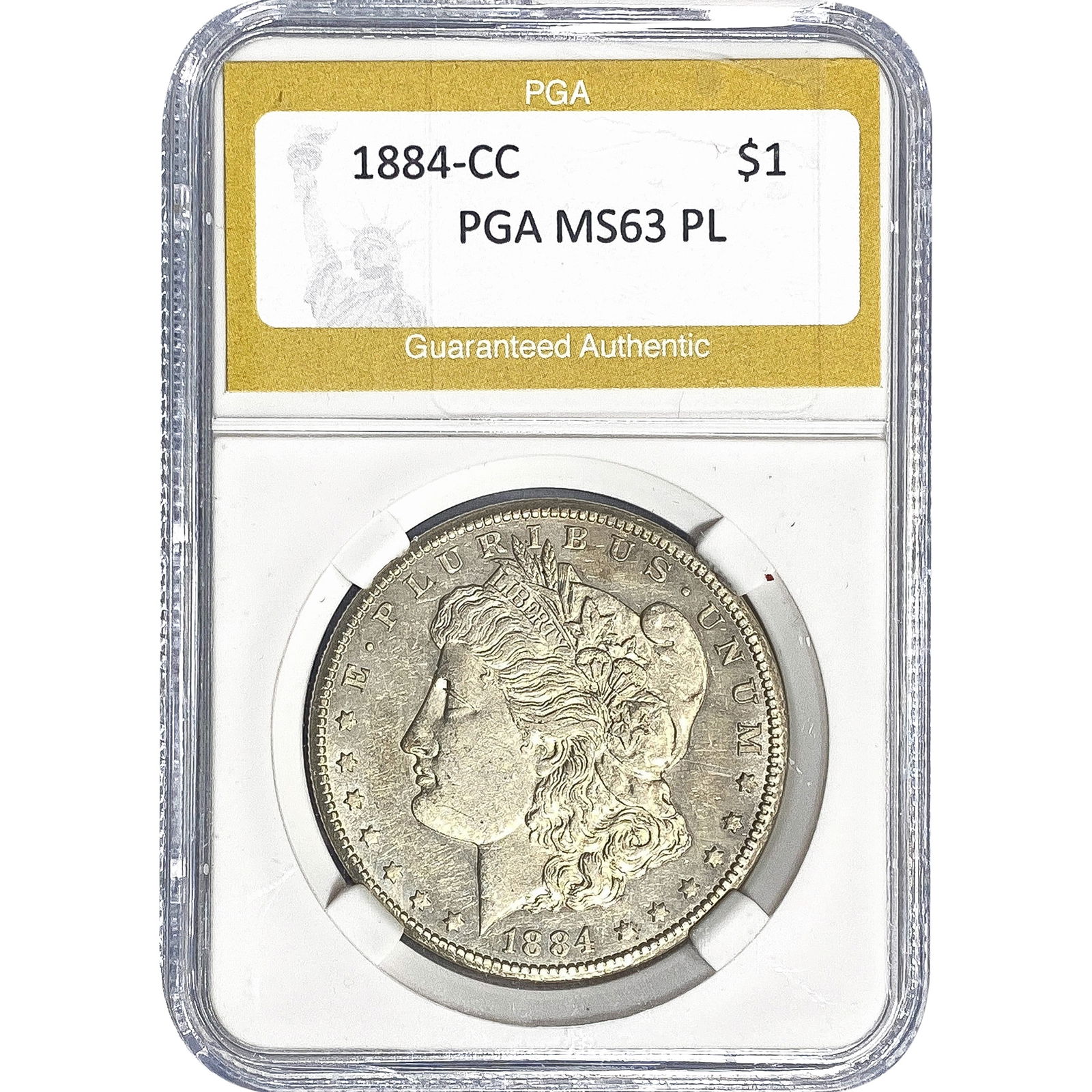 1884-CC Morgan Silver Dollar PGA MS63 PL: 1884-CC Morgan Silver Dollar PGA MS63 PL