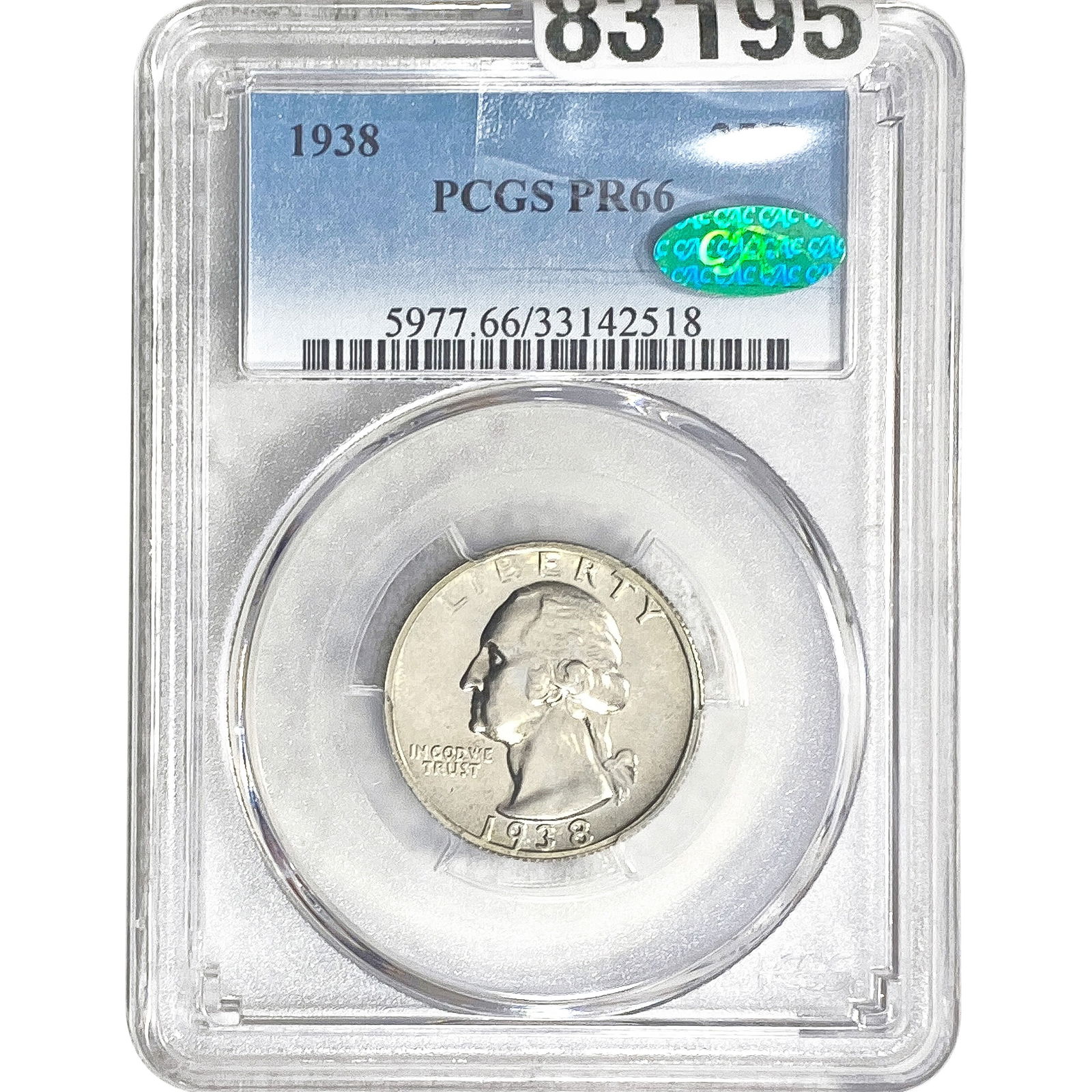 1938 CAC Washington Silver Quarter PCGS PR66 (1 of 2)