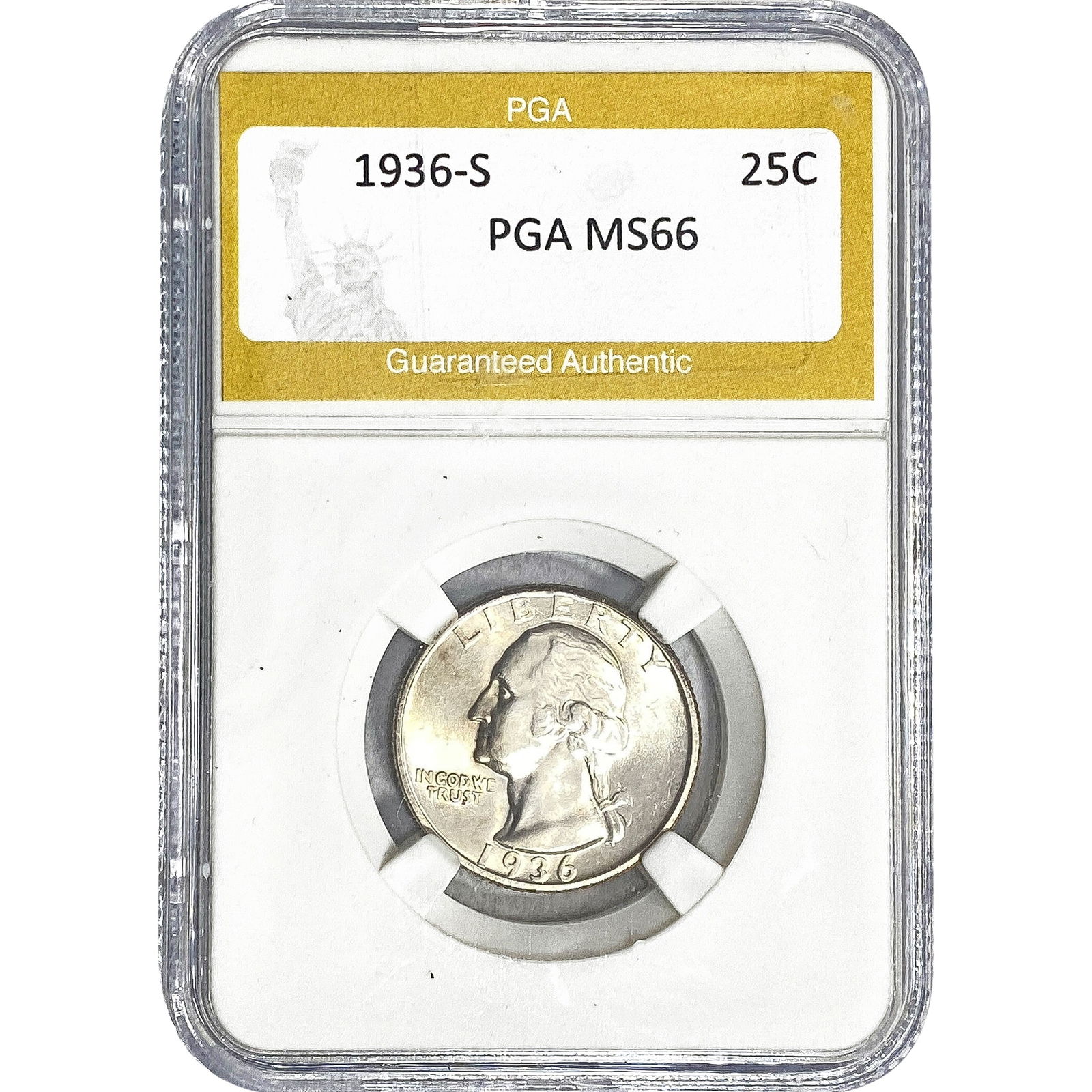1936-S Washington Silver Quarter PGA MS66: 1936-S Washington Silver Quarter PGA MS66