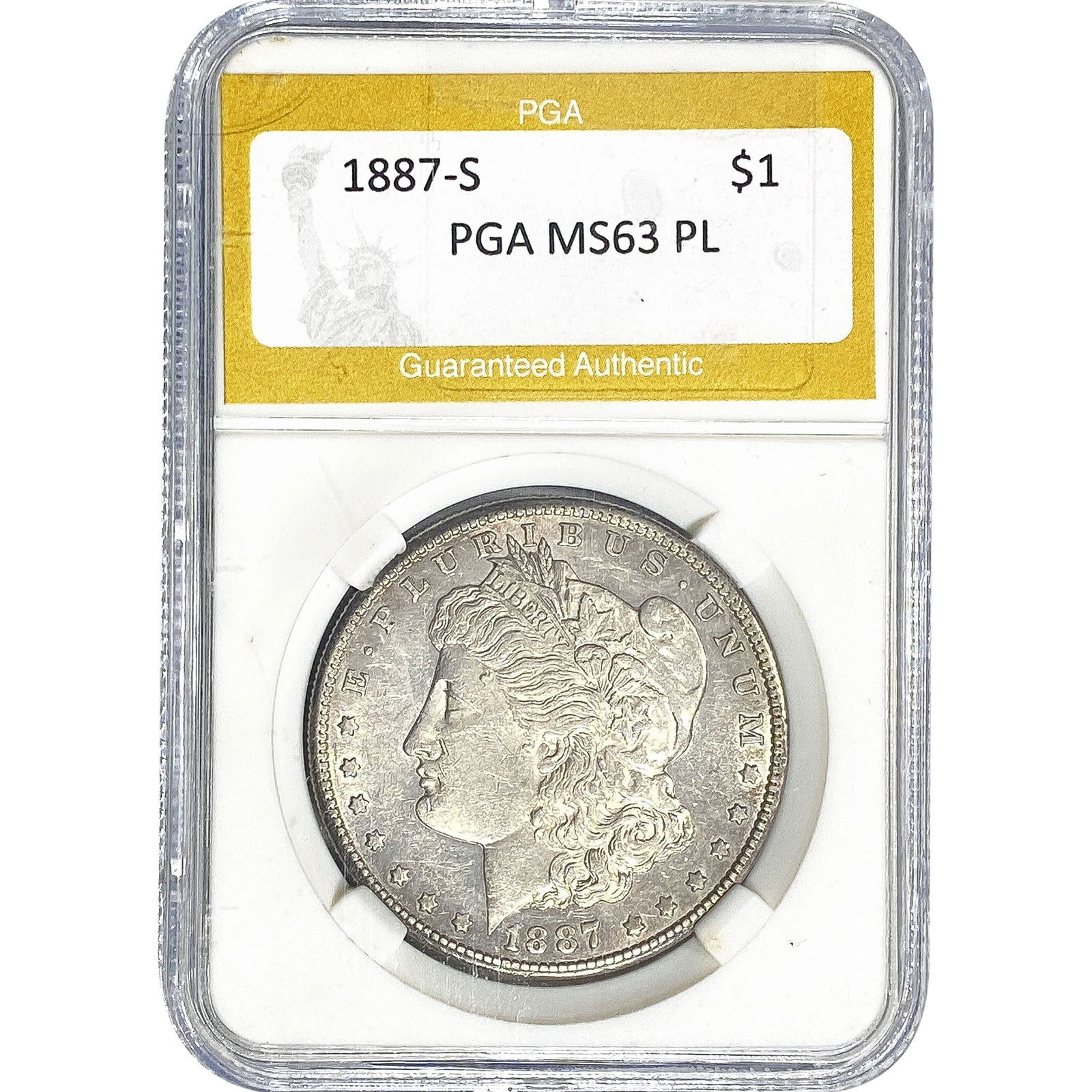 1887-S Morgan Silver Dollar PGA MS63 PL: 1887-S Morgan Silver Dollar PGA MS63 PL