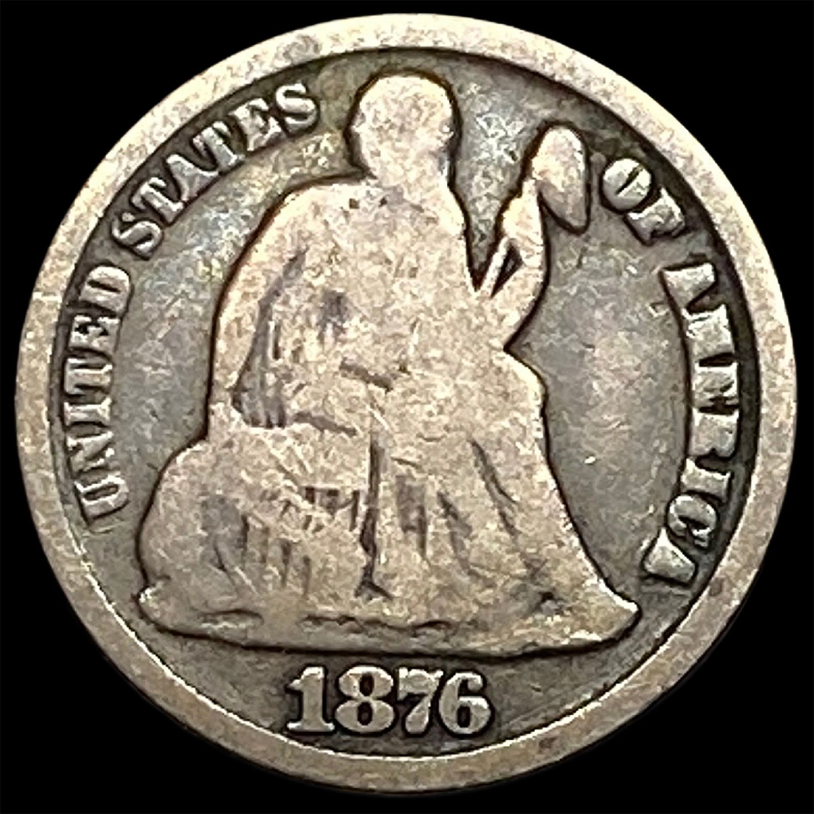 1876-CC Silver Seated Liberty Dime NICELY CIRCULATED (1 of 2)