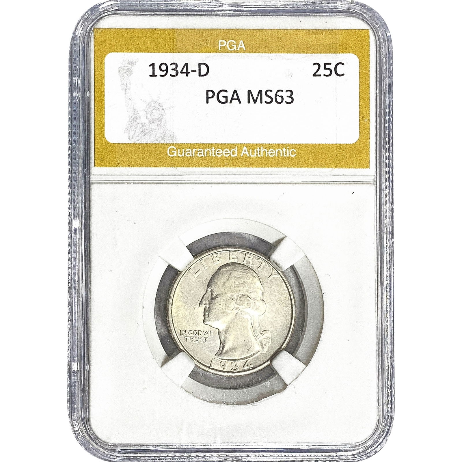 1934-D Washington Silver Quarter PGA MS63: 1934-D Washington Silver Quarter PGA MS63
