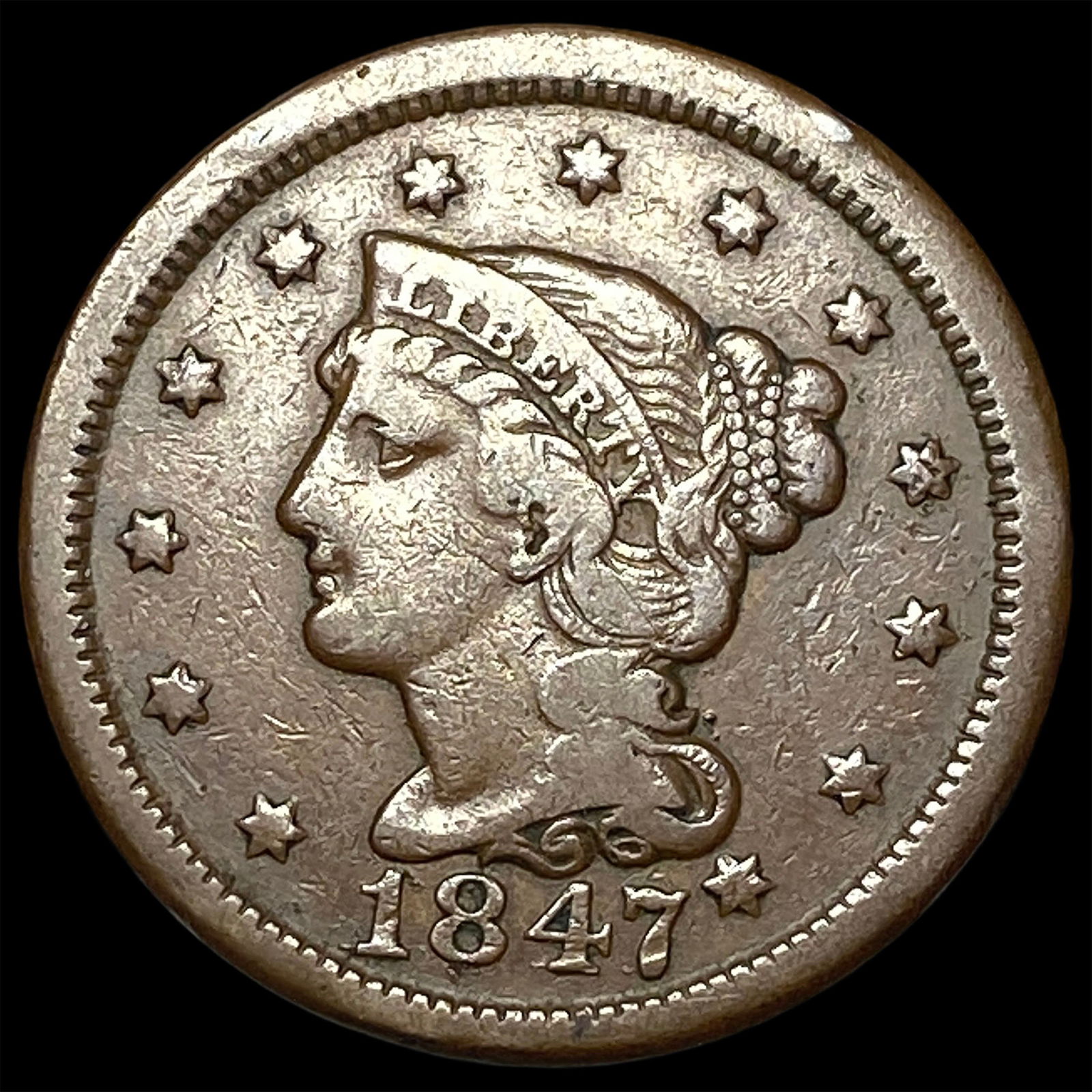 1847 Braided Hair Large Cent LIGHTLY CIRCULATED (1 of 2)