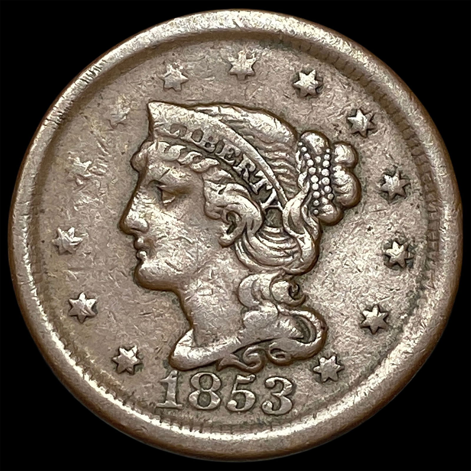 1853 Braided Hair Large Cent NICELY CIRCULATED: 1853 Braided Hair Large Cent NICELY CIRCULATED