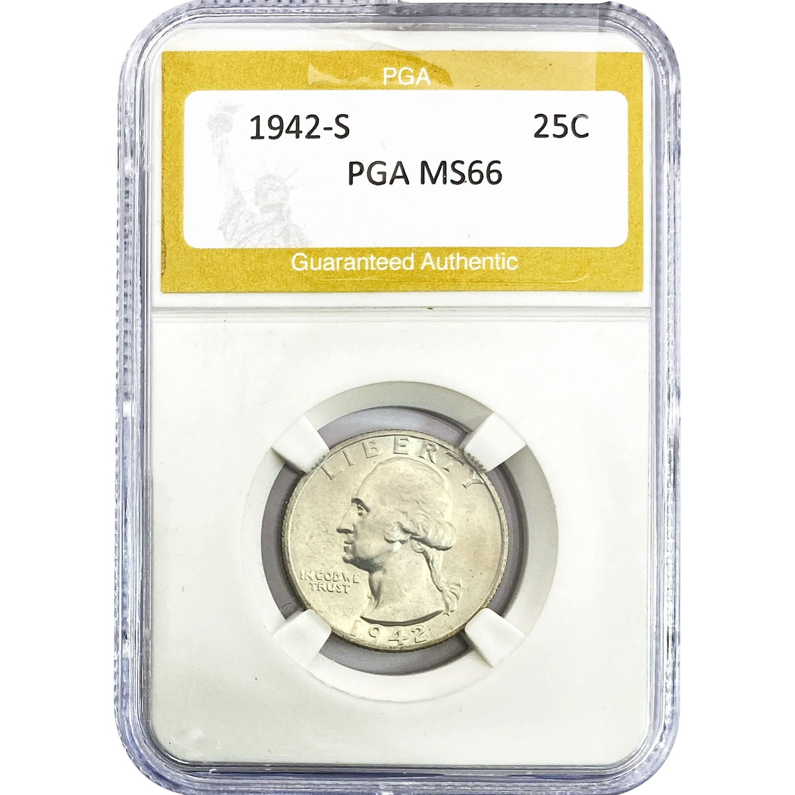 1942-S Washington Silver Quarter PGA MS66: 1942-S Washington Silver Quarter PGA MS66