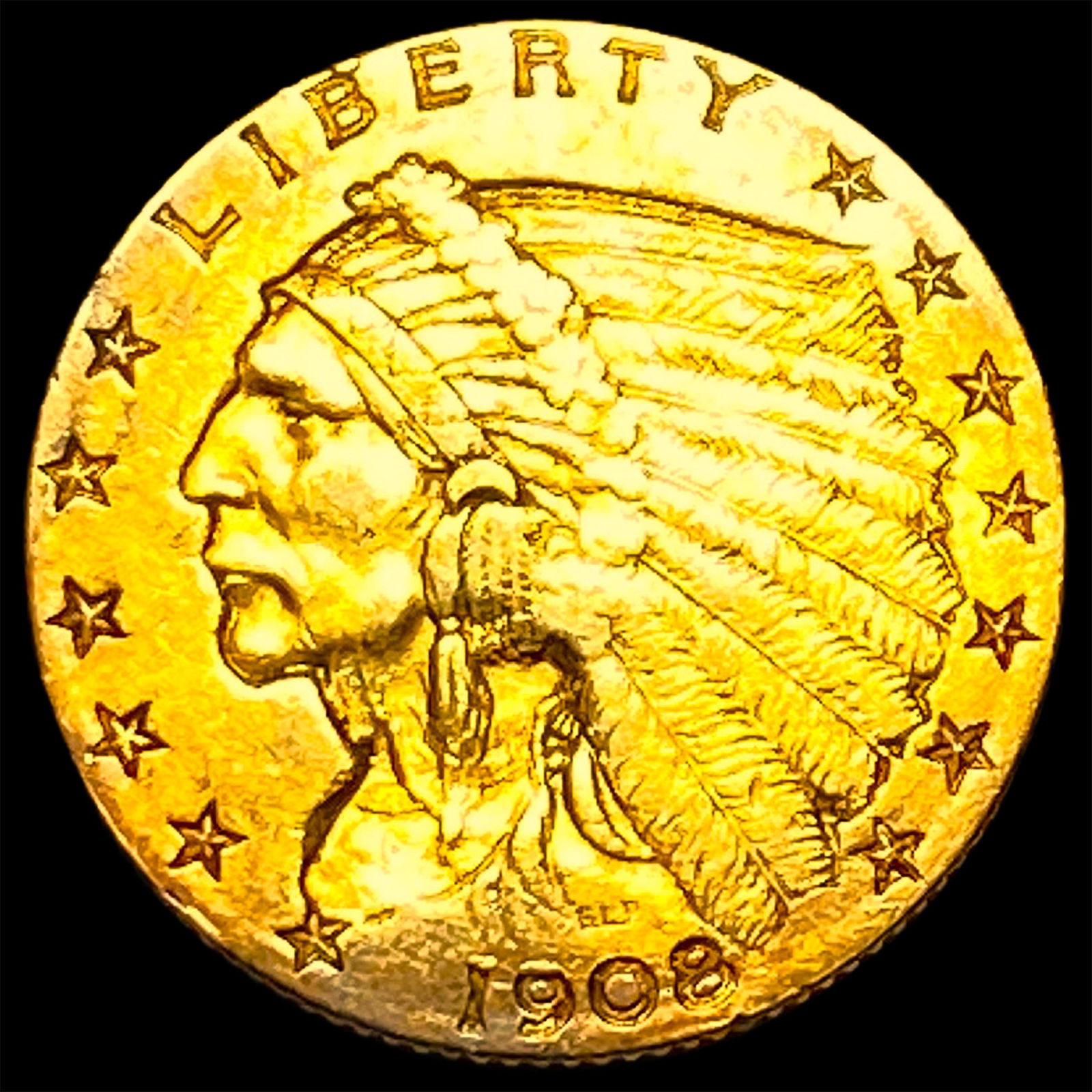 1908 Indian Head $2.50 Gold Quarter Eagle CLOSELY UNCIRCULATED (1 of 2)