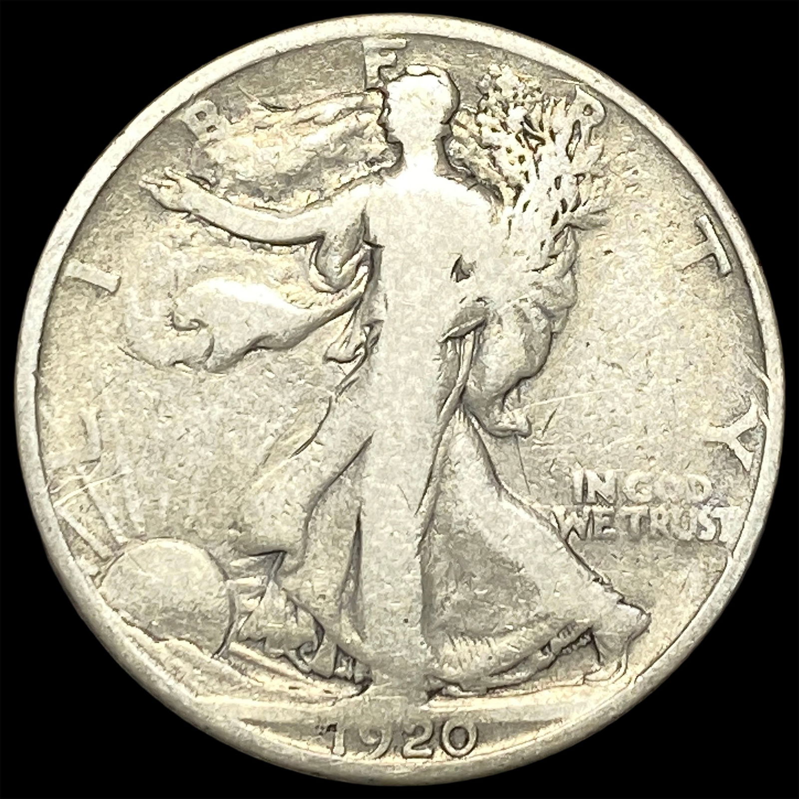 1920-S Silver Walking Liberty Half Dollar NICELY CIRCULATED: 1920-S Silver Walking Liberty Half Dollar NICELY CIRCULATED
