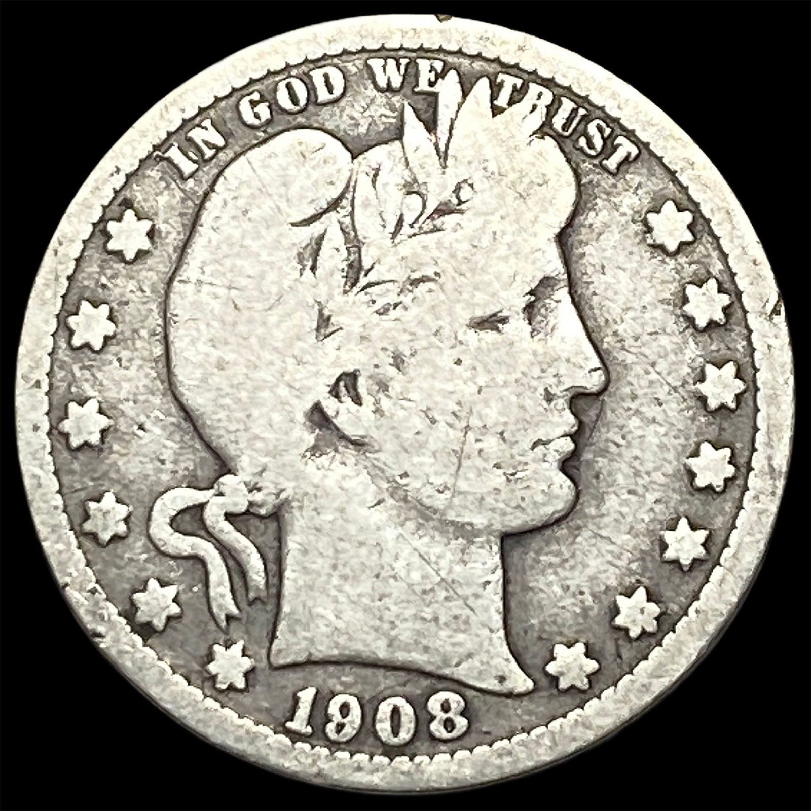 1908-S Silver Barber Quarter NICELY CIRCULATED (1 of 2)
