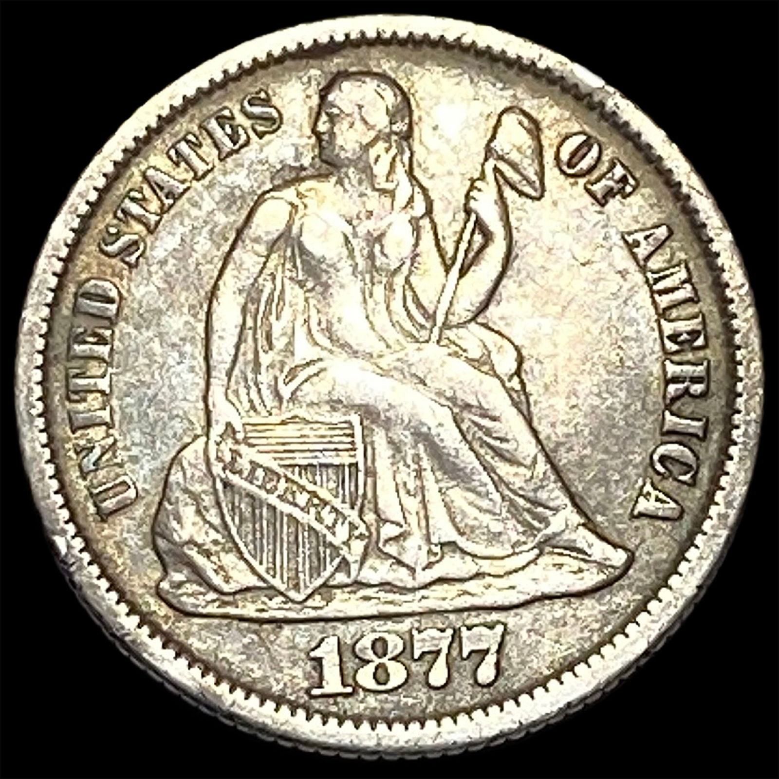 1877-CC Silver Seated Liberty Dime NEARLY UNCIRCULATED (1 of 2)
