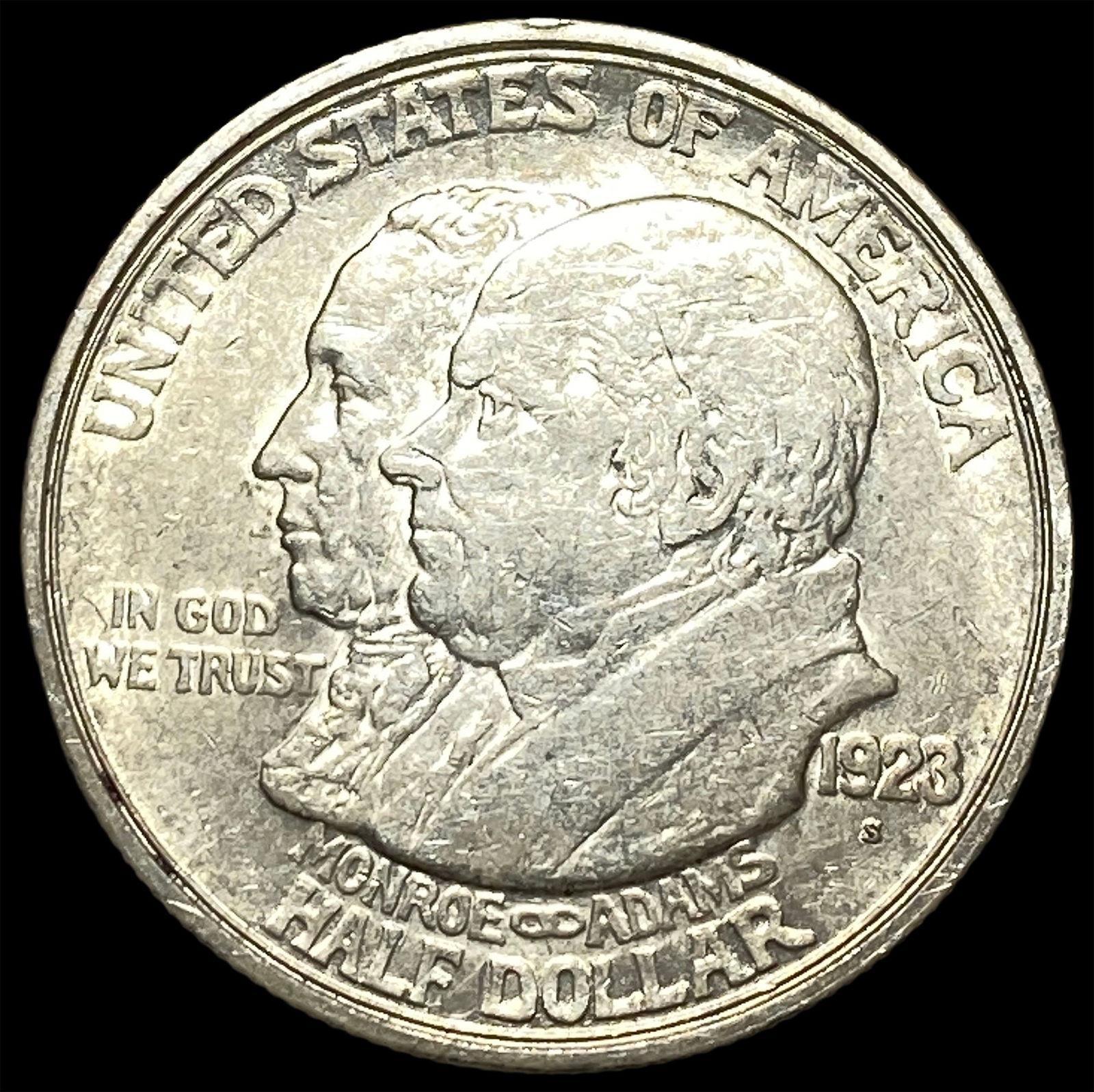 1923-S Silver Monroe Doctrine Centennial Half Dollar CLOSELY UNCIRCULATED: 1923-S Silver Monroe Doctrine Centennial Half Dollar CLOSELY UNCIRCULATED