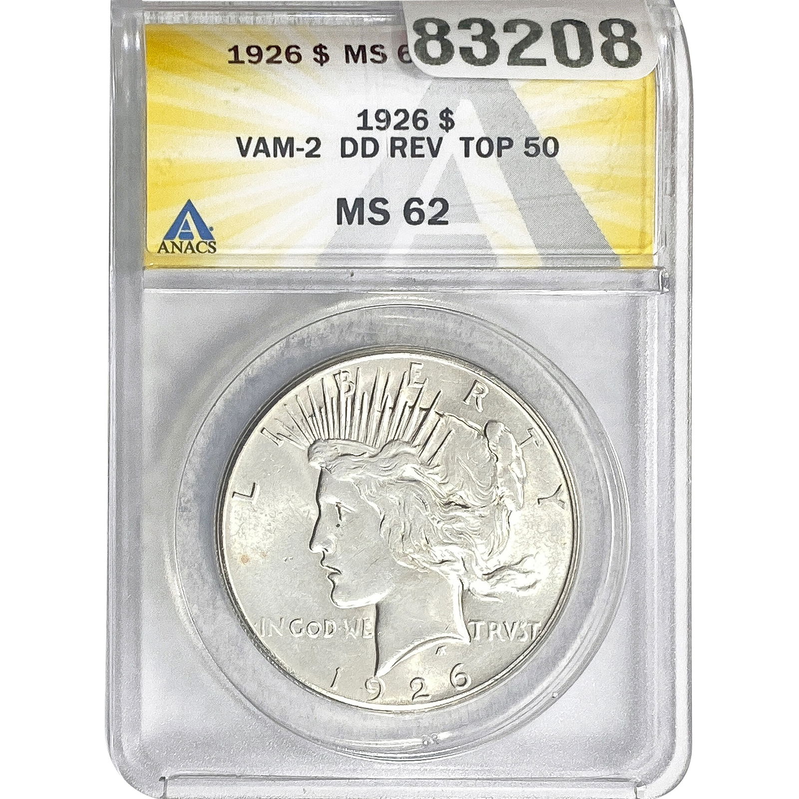 1926 Silver Peace Dollar ANACS MS62 VAM-2 DD Rev.: 1926 Silver Peace Dollar ANACS MS62 VAM-2 DD Rev.
