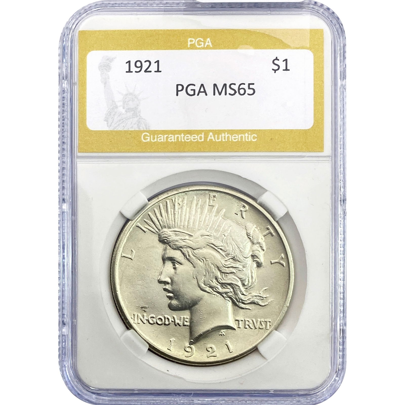 1921 Silver Peace Dollar PGA MS65: 1921 Silver Peace Dollar PGA MS65
