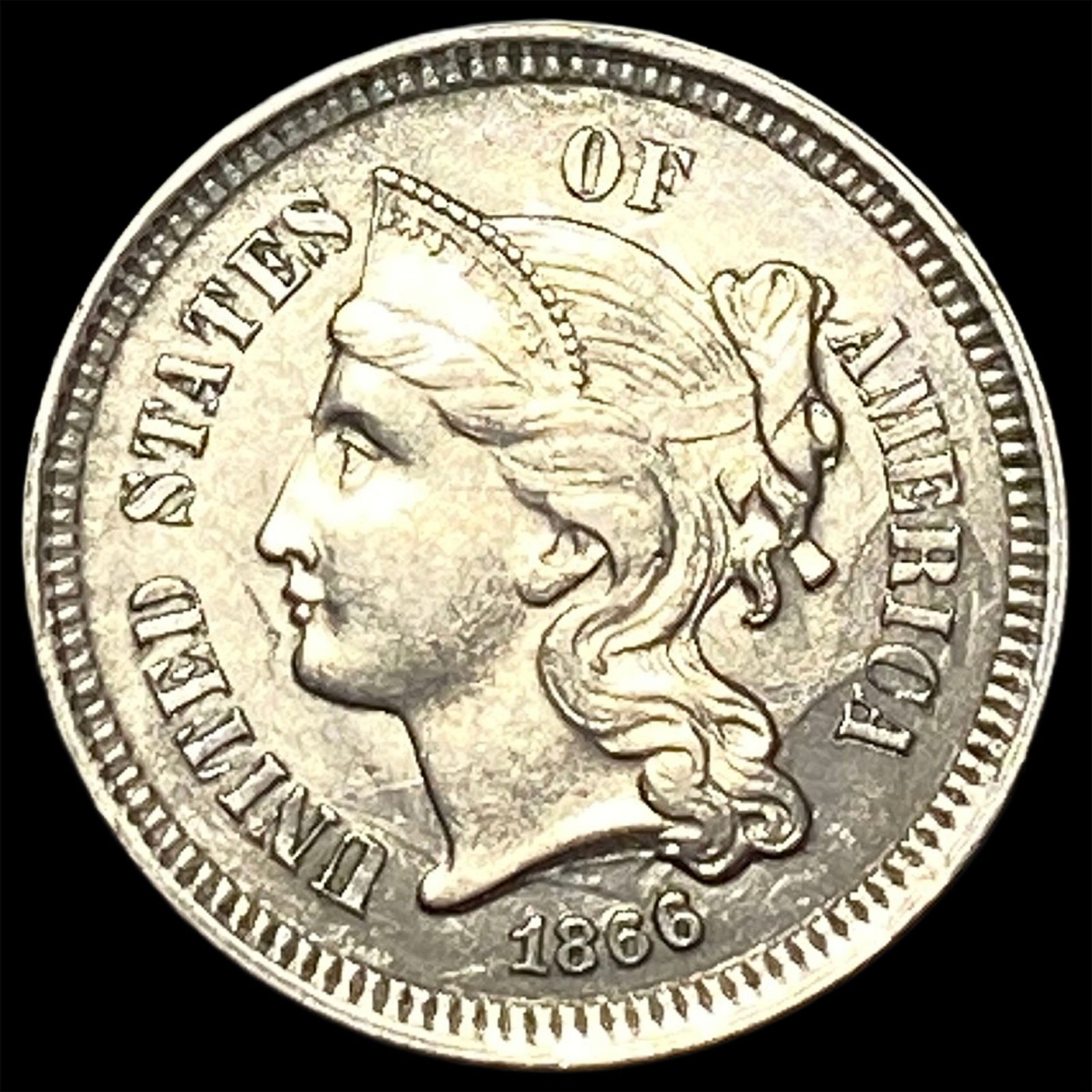 1866 Nickel Three-Cent Piece CLOSELY UNCIRCULATED (1 of 2)