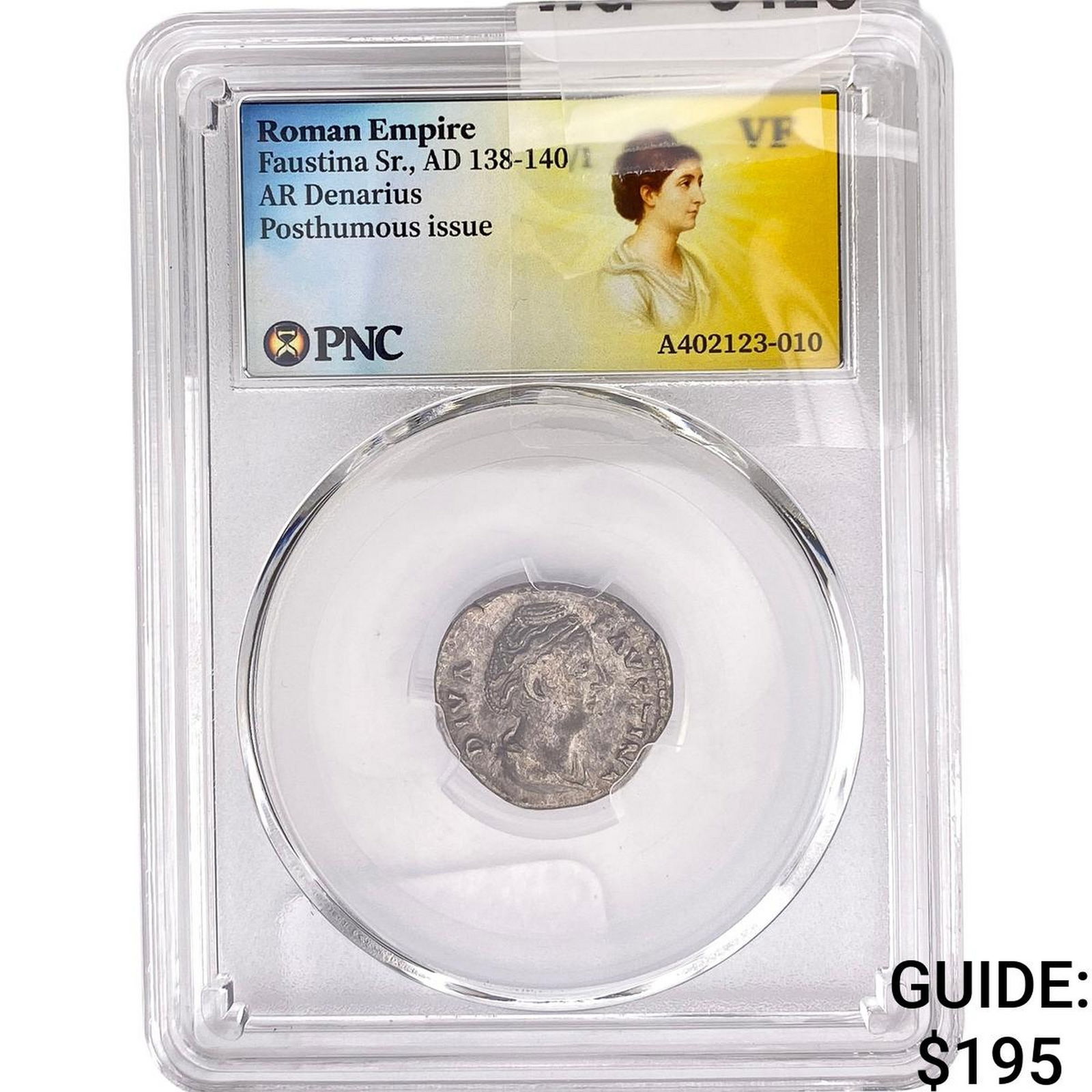 Roman Faustina Sr., AD 138-140/1 AR Denarius Pos. PNC VF: Roman Faustina Sr., AD 138-140/1 AR Denarius Pos. PNC VF