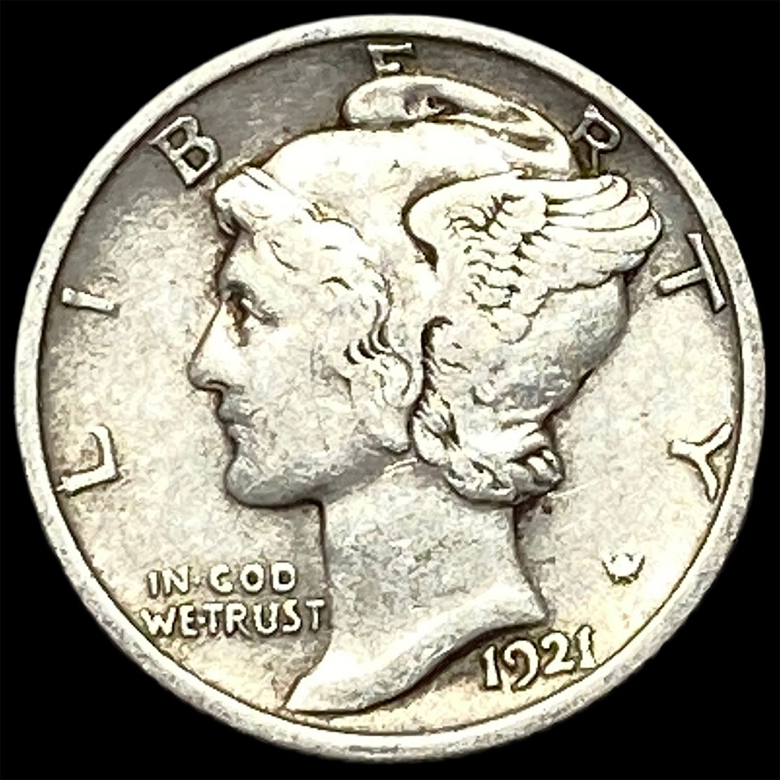 1921-S Silver Mercury Dime ABOUT UNCIRCULATED (1 of 2)