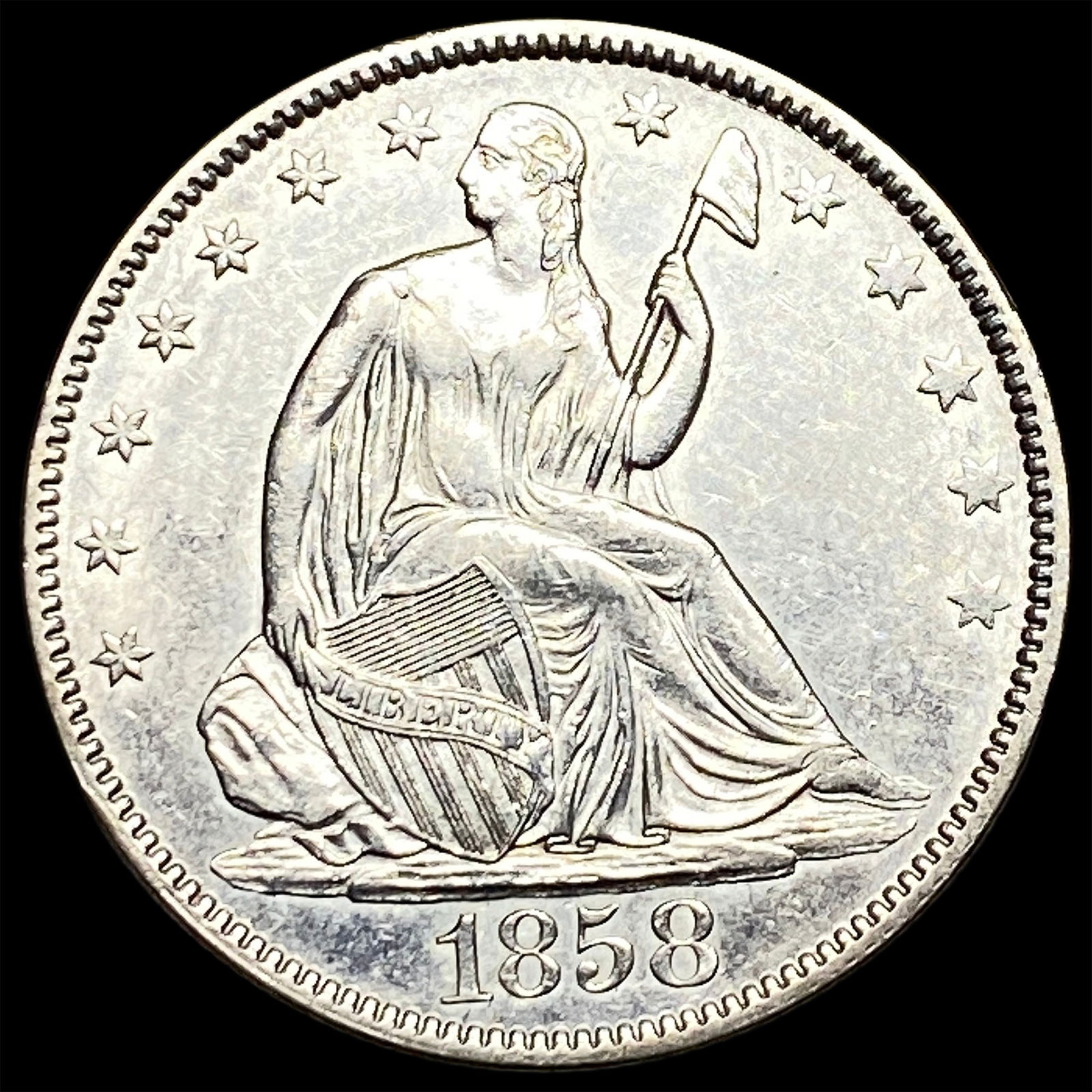 1858 Silver Half Dollar (Seated Liberty) CLOSELY UNCIRCULATED (1 of 2)