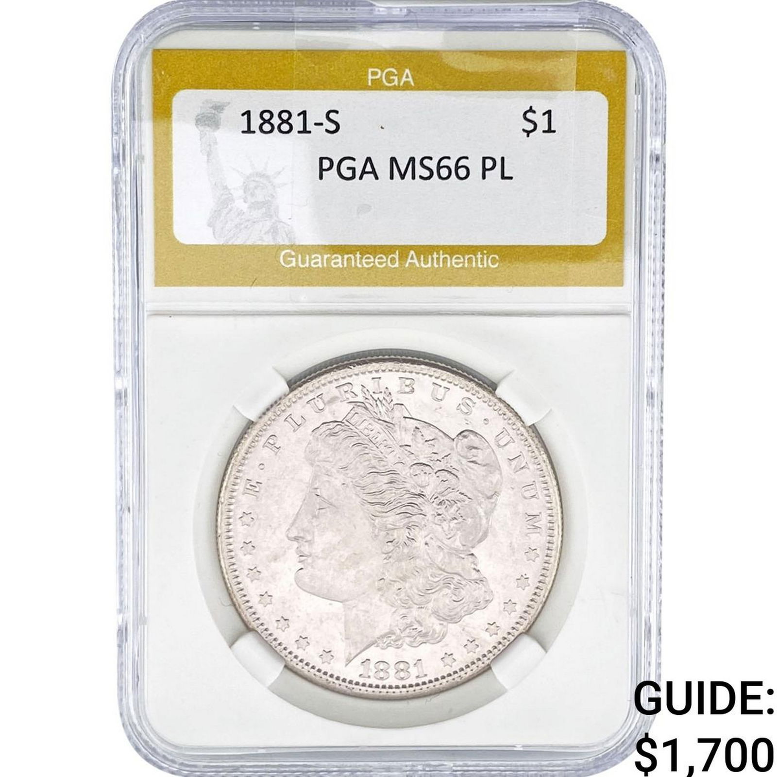 1881-S Morgan Silver Dollar PGA MS66 PL: 1881-S Morgan Silver Dollar PGA MS66 PL