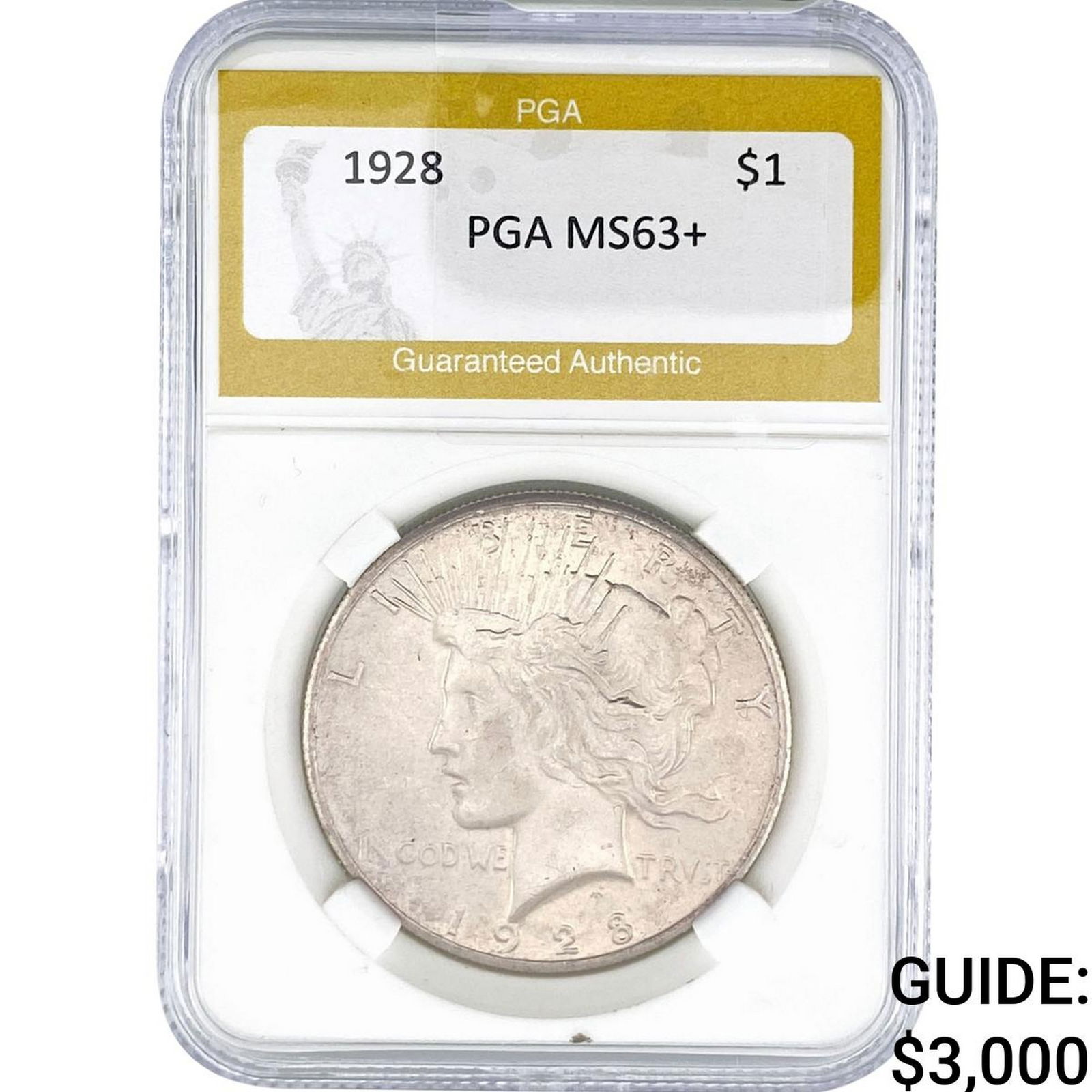 1928 Silver Peace Dollar PGA MS63+: 1928 Silver Peace Dollar PGA MS63+