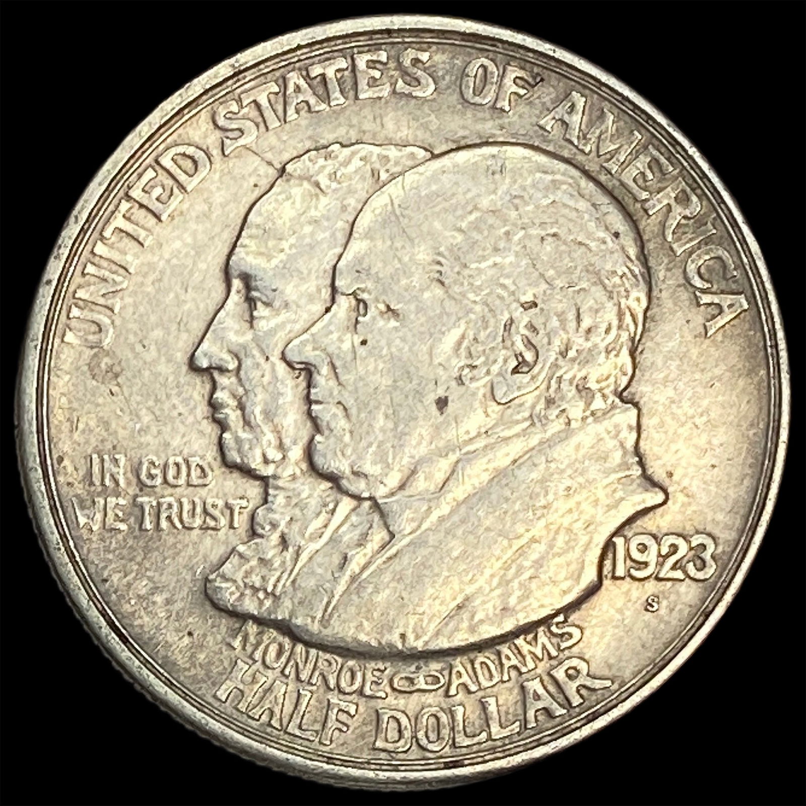 1923-S Silver Monroe Doctrine Centennial Half Dollar CLOSELY UNCIRCULATED: 1923-S Silver Monroe Doctrine Centennial Half Dollar CLOSELY UNCIRCULATED