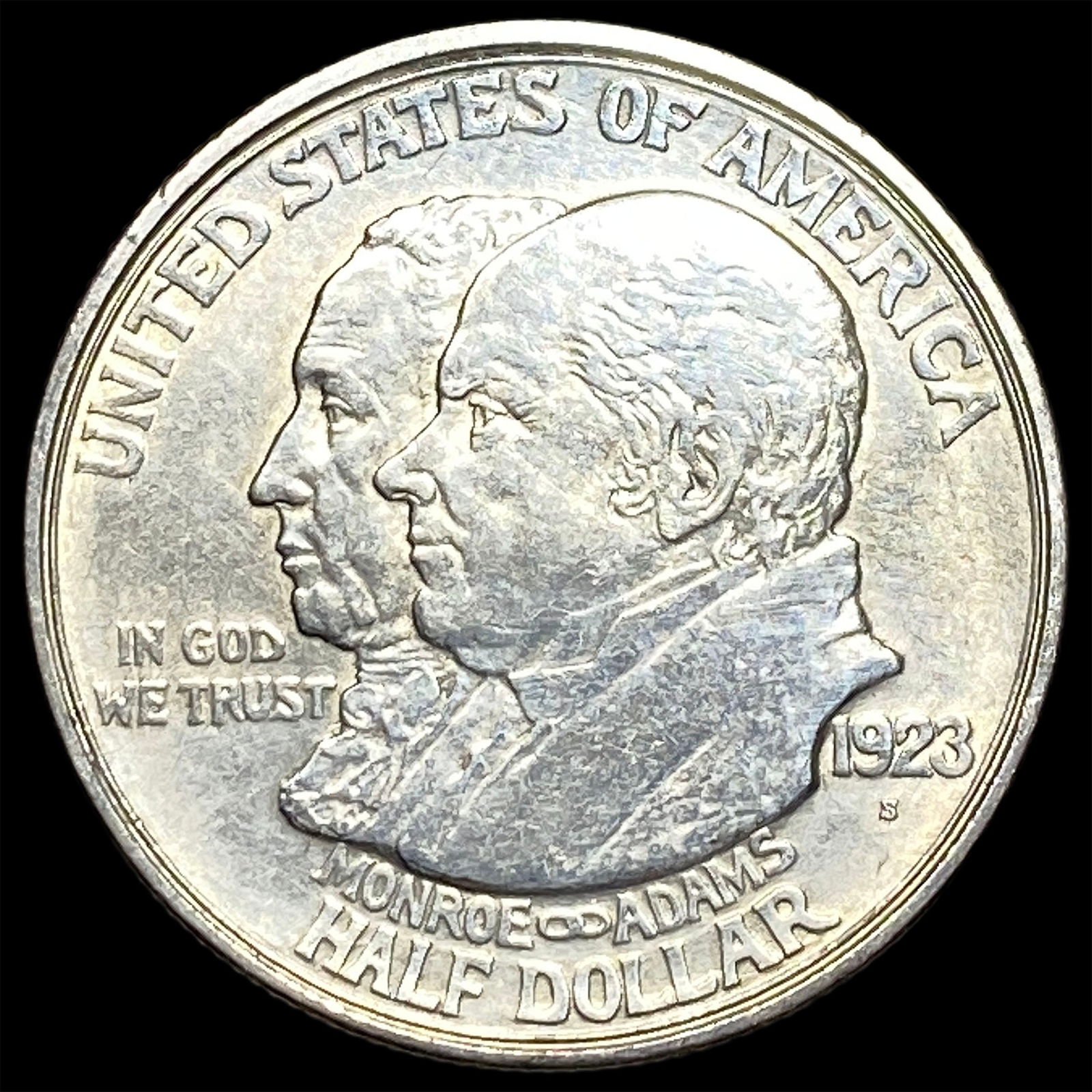 1923-S Silver Monroe Doctrine Centennial Half Dollar CLOSELY UNCIRCULATED: 1923-S Silver Monroe Doctrine Centennial Half Dollar CLOSELY UNCIRCULATED