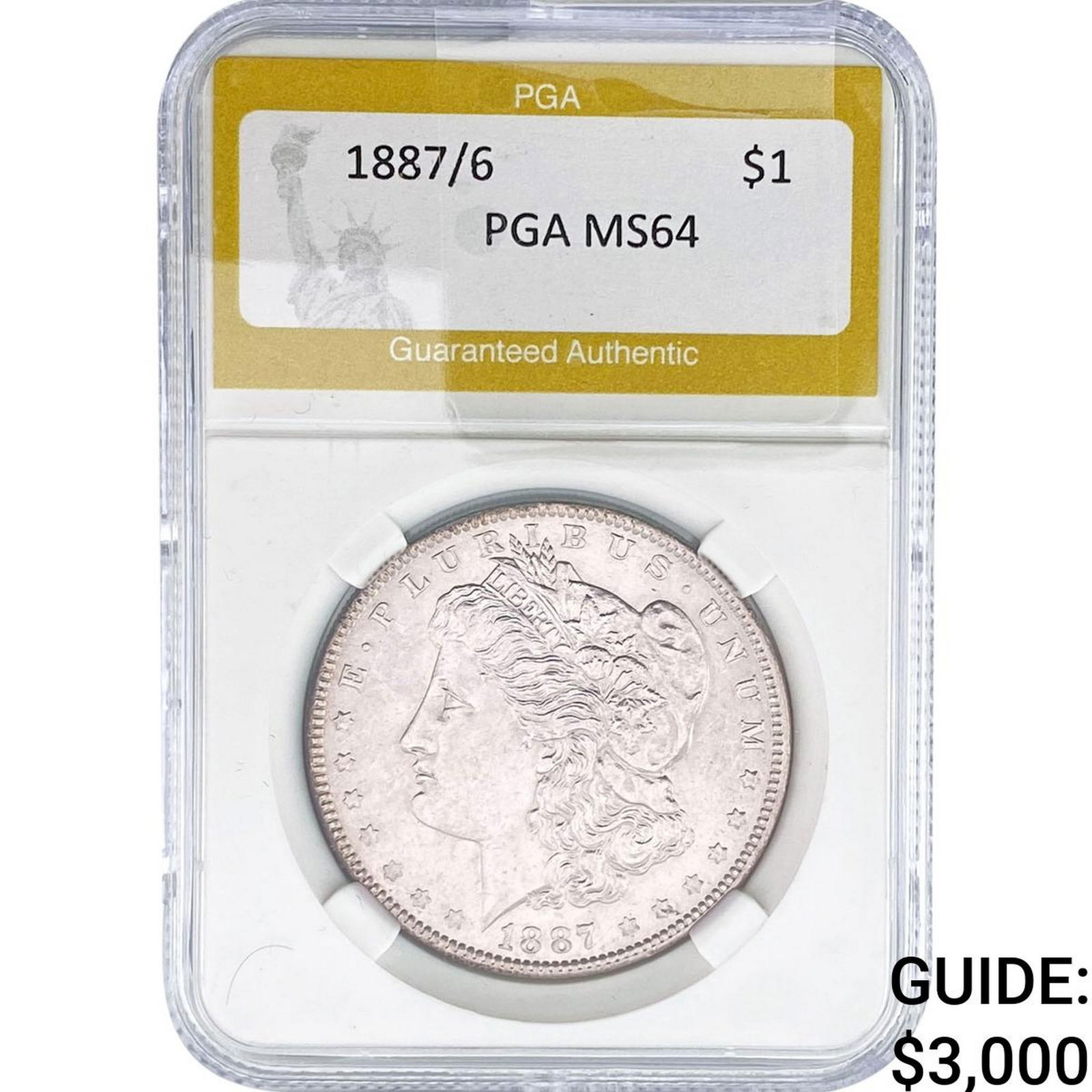 1887/6 Morgan Silver Dollar PGA MS64: 1887/6 Morgan Silver Dollar PGA MS64