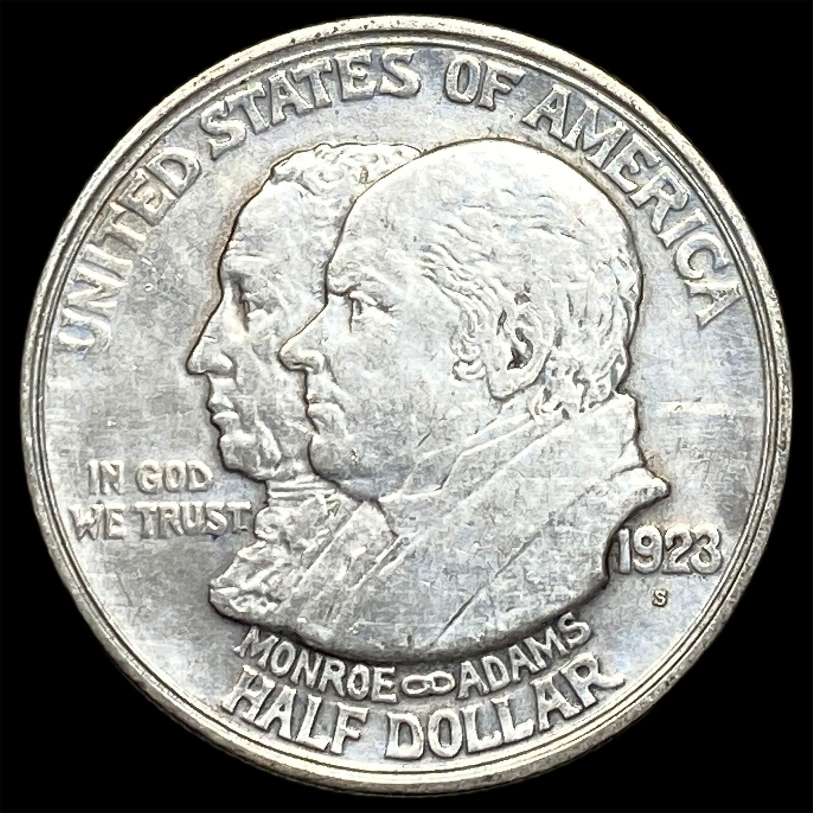 1923-S Silver Monroe Doctrine Centennial Half Dollar CLOSELY UNCIRCULATED: 1923-S Silver Monroe Doctrine Centennial Half Dollar CLOSELY UNCIRCULATED