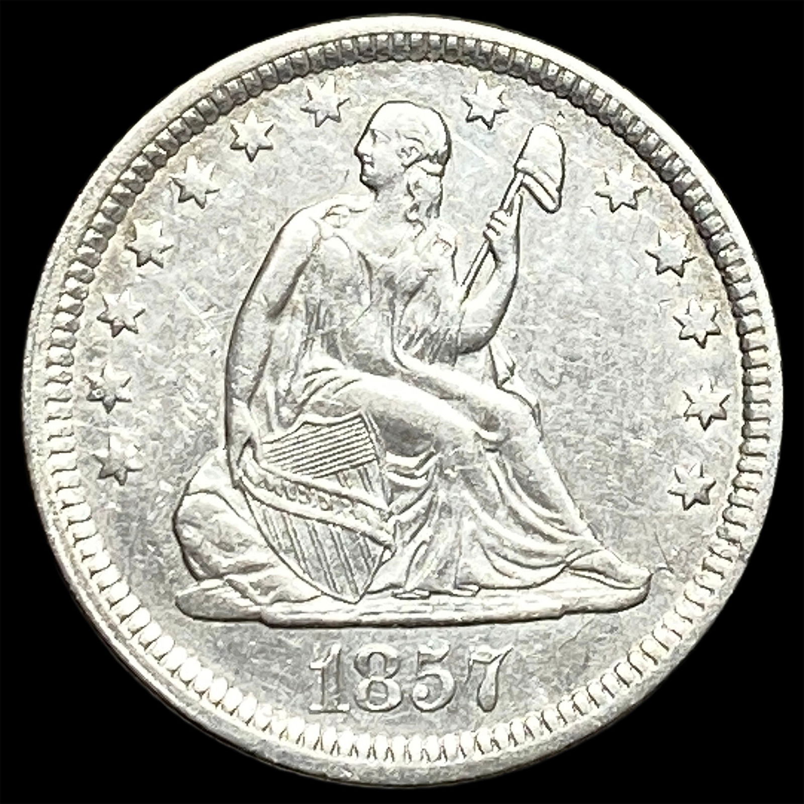 1857 Silver Seated Liberty Quarter CLOSELY UNCIRCULATED: 1857 Silver Seated Liberty Quarter CLOSELY UNCIRCULATED
