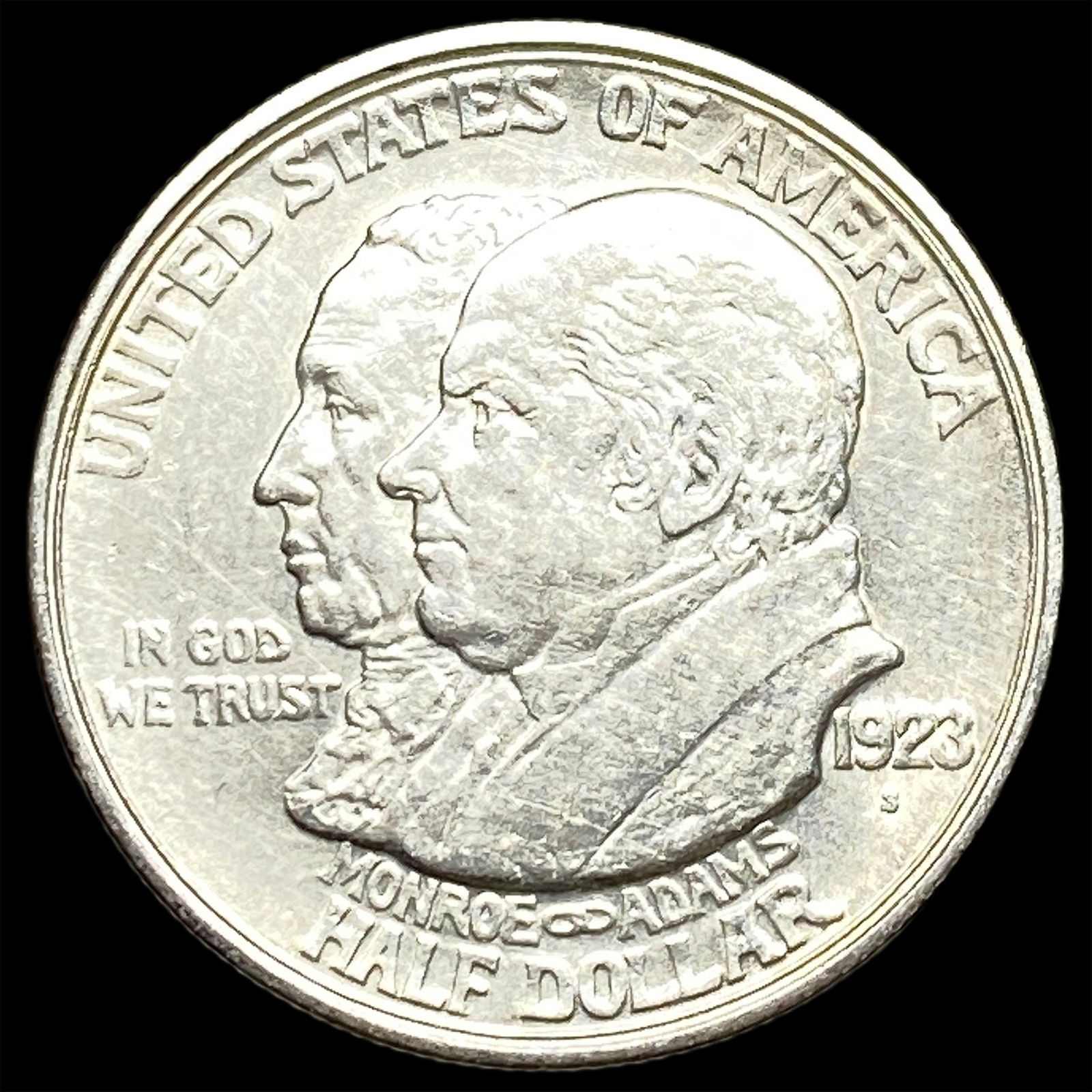 1923-S Silver Monroe Doctrine Centennial Half Dollar CLOSELY UNCIRCULATED: 1923-S Silver Monroe Doctrine Centennial Half Dollar CLOSELY UNCIRCULATED