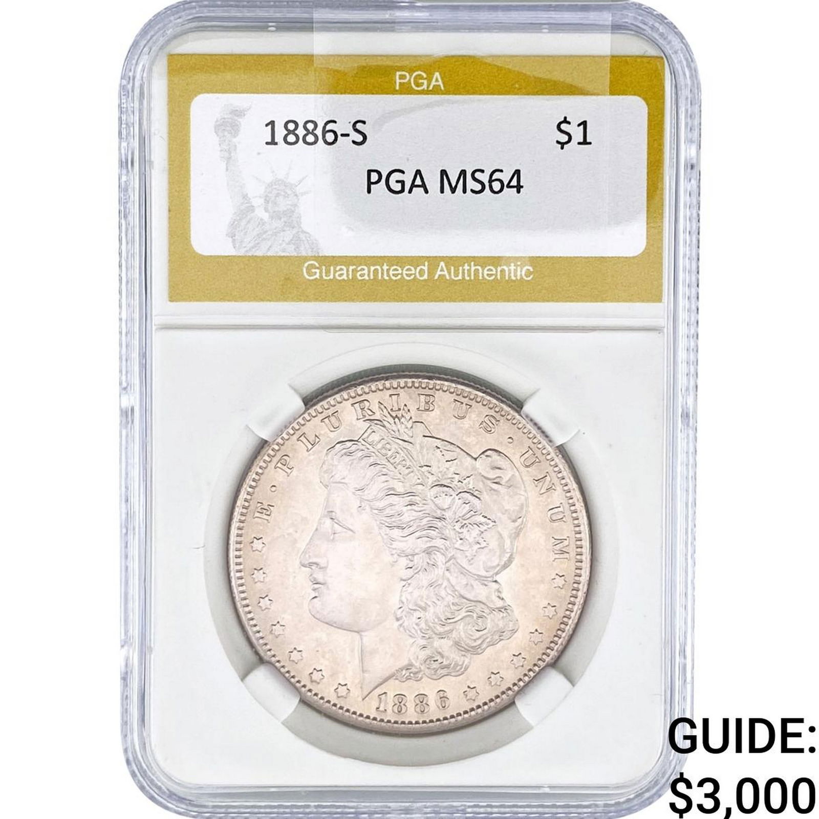 1886-S Morgan Silver Dollar PGA MS64: 1886-S Morgan Silver Dollar PGA MS64