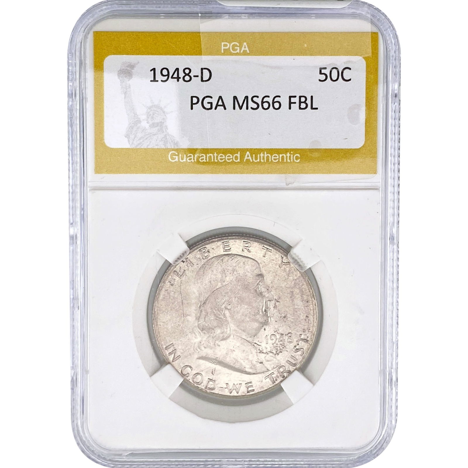 1948-D Franklin Half Dollar PGA MS66 FBL: 1948-D Franklin Half Dollar PGA MS66 FBL