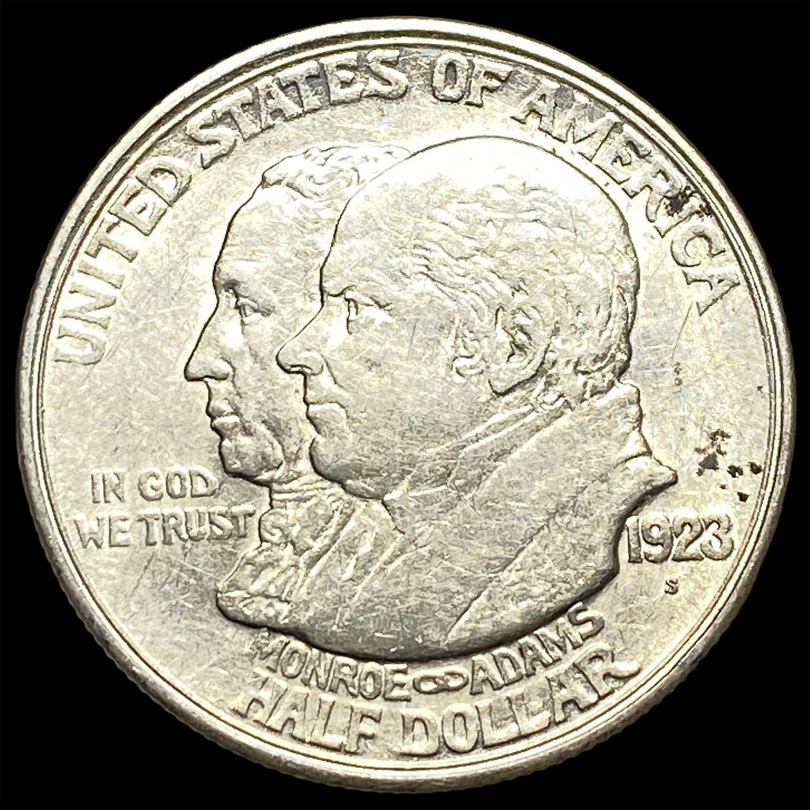 1923-S Silver Monroe Doctrine Half Dollar CLOSELY UNCIRCULATED: 1923-S Silver Monroe Doctrine Half Dollar CLOSELY UNCIRCULATED