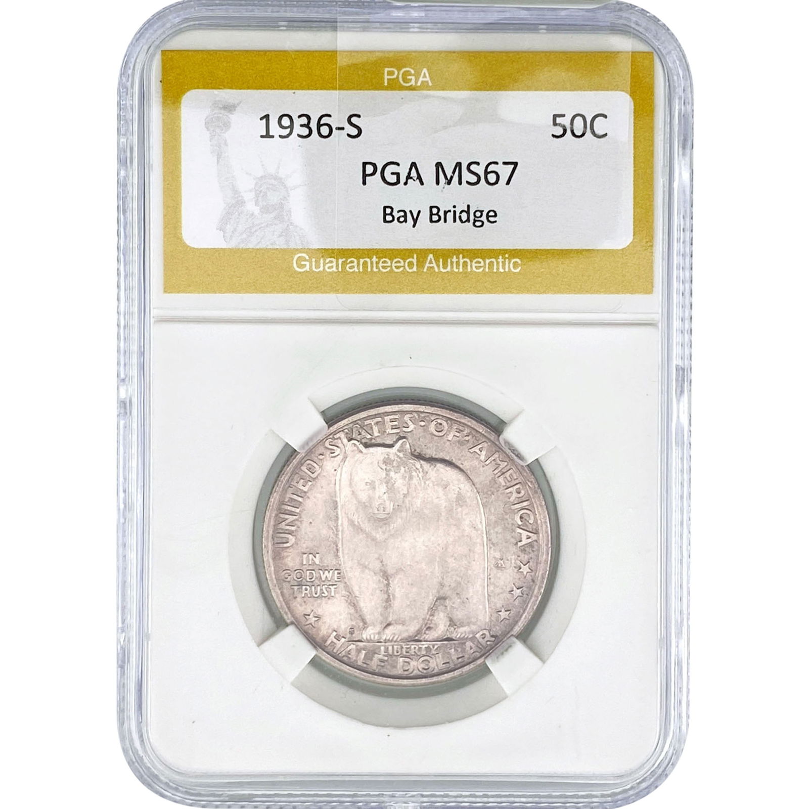 1936-S Bay Bridge Half Dollar PGA MS67: 1936-S Bay Bridge Half Dollar PGA MS67