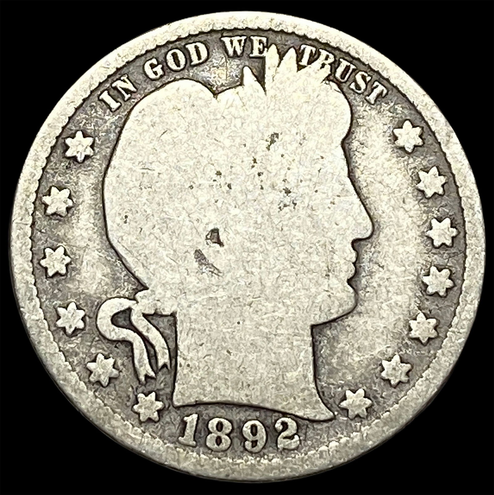 1892-S Silver Barber Quarter NICELY CIRCULATED (1 of 2)