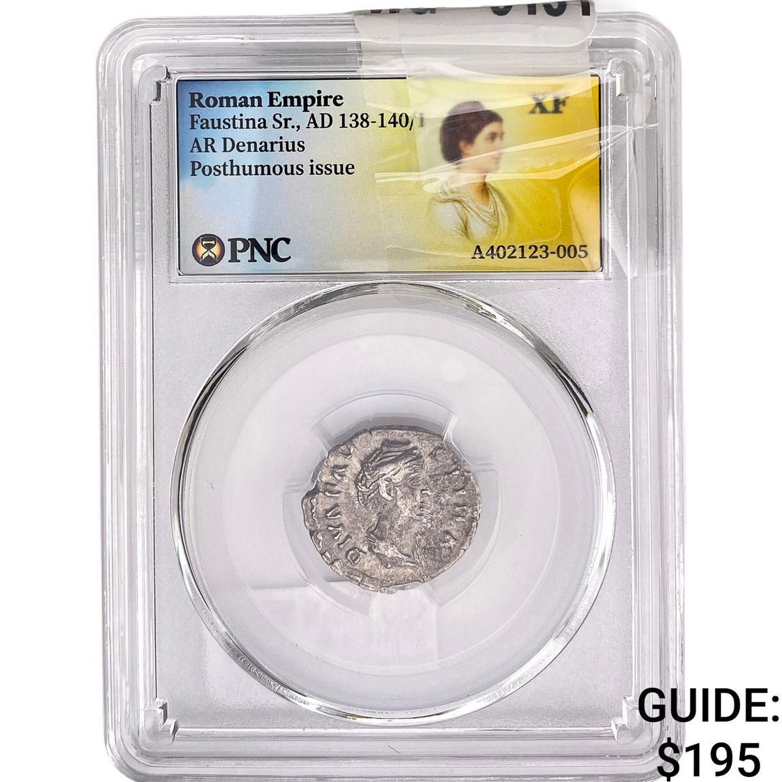 Roman Faustina Sr., AD 138-140/1 AR Denarius Pos. PNC XF: Roman Faustina Sr., AD 138-140/1 AR Denarius Pos. PNC XF