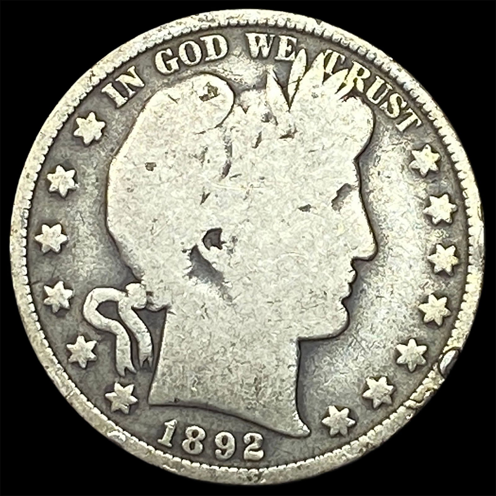 1892 Silver Half Dollar (Barber) NICELY CIRCULATED: 1892 Silver Half Dollar (Barber) NICELY CIRCULATED