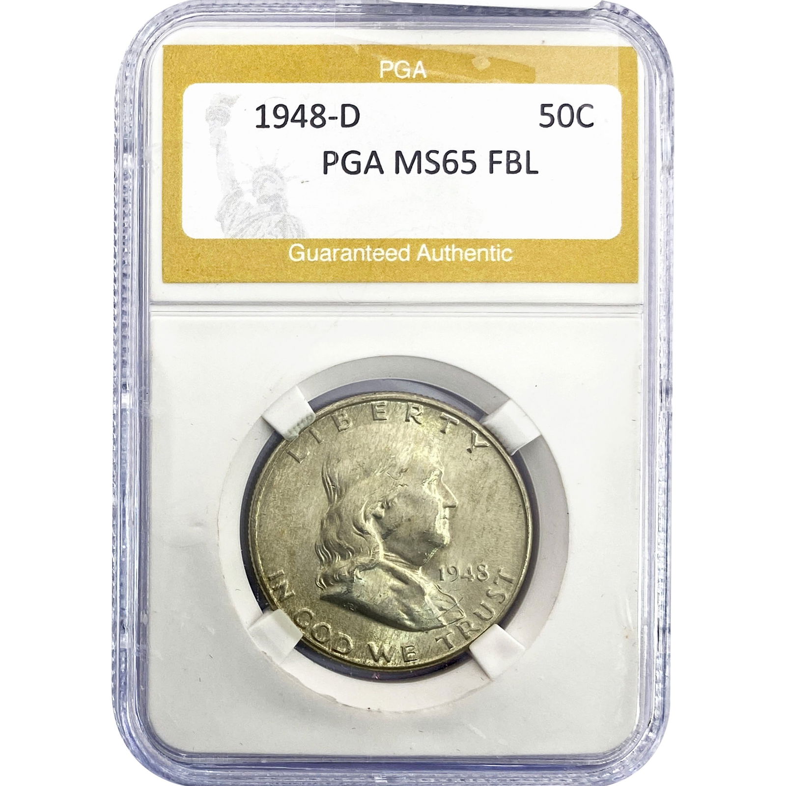 1948-D Franklin Half Dollar PGA MS65 FBL: 1948-D Franklin Half Dollar PGA MS65 FBL