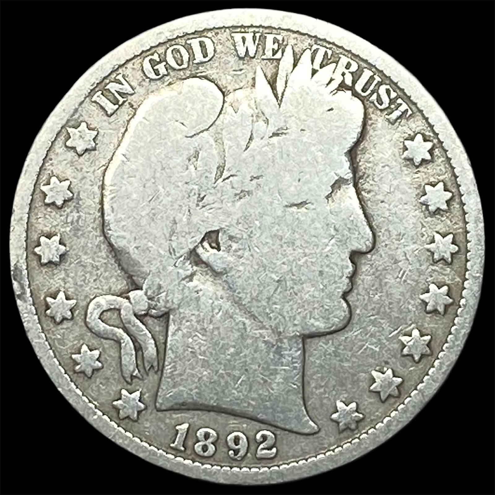 1892 Silver Half Dollar (Barber) NICELY CIRCULATED: 1892 Silver Half Dollar (Barber) NICELY CIRCULATED