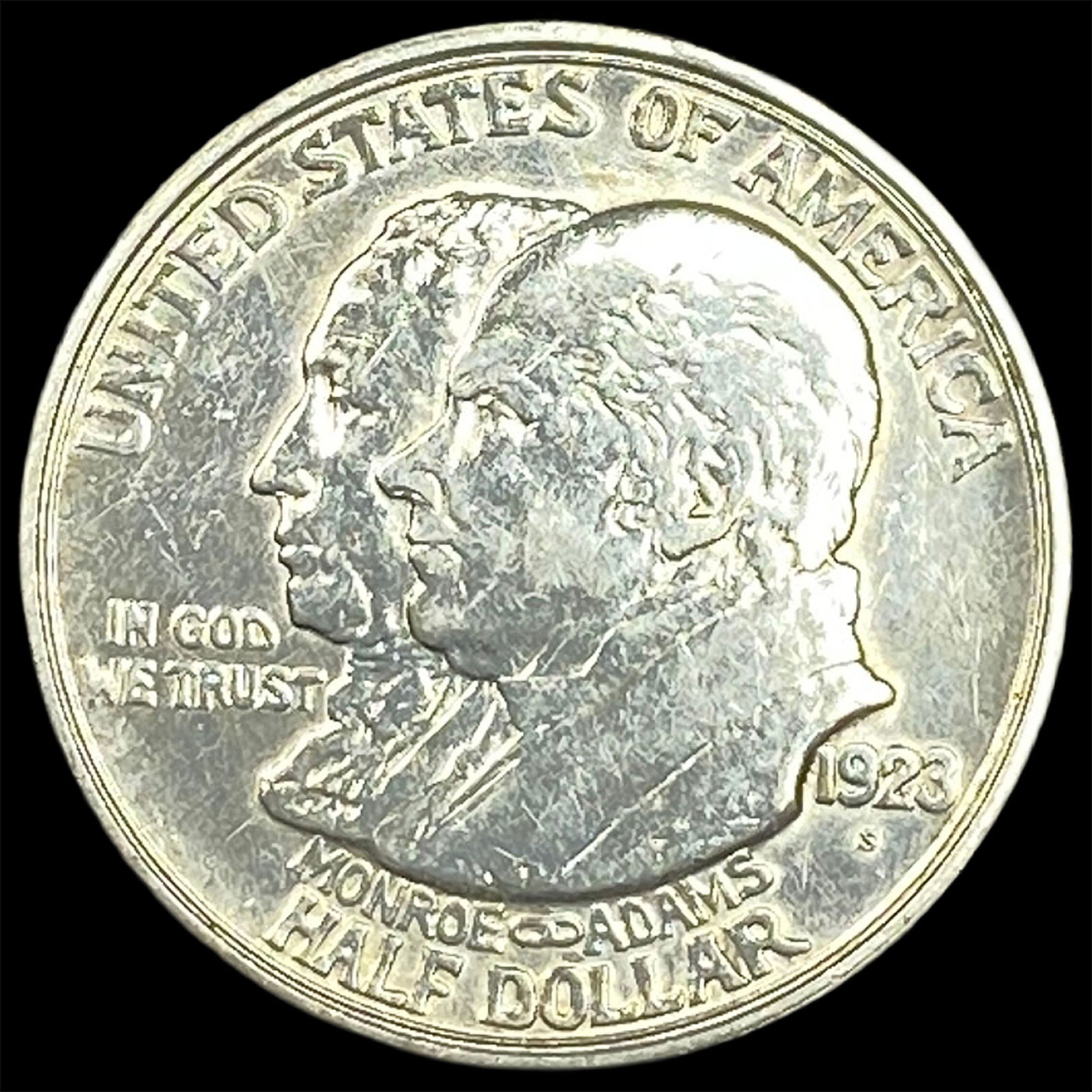 1923-S Silver Monroe Doctrine Half Dollar CLOSELY UNCIRCULATED: 1923-S Silver Monroe Doctrine Half Dollar CLOSELY UNCIRCULATED