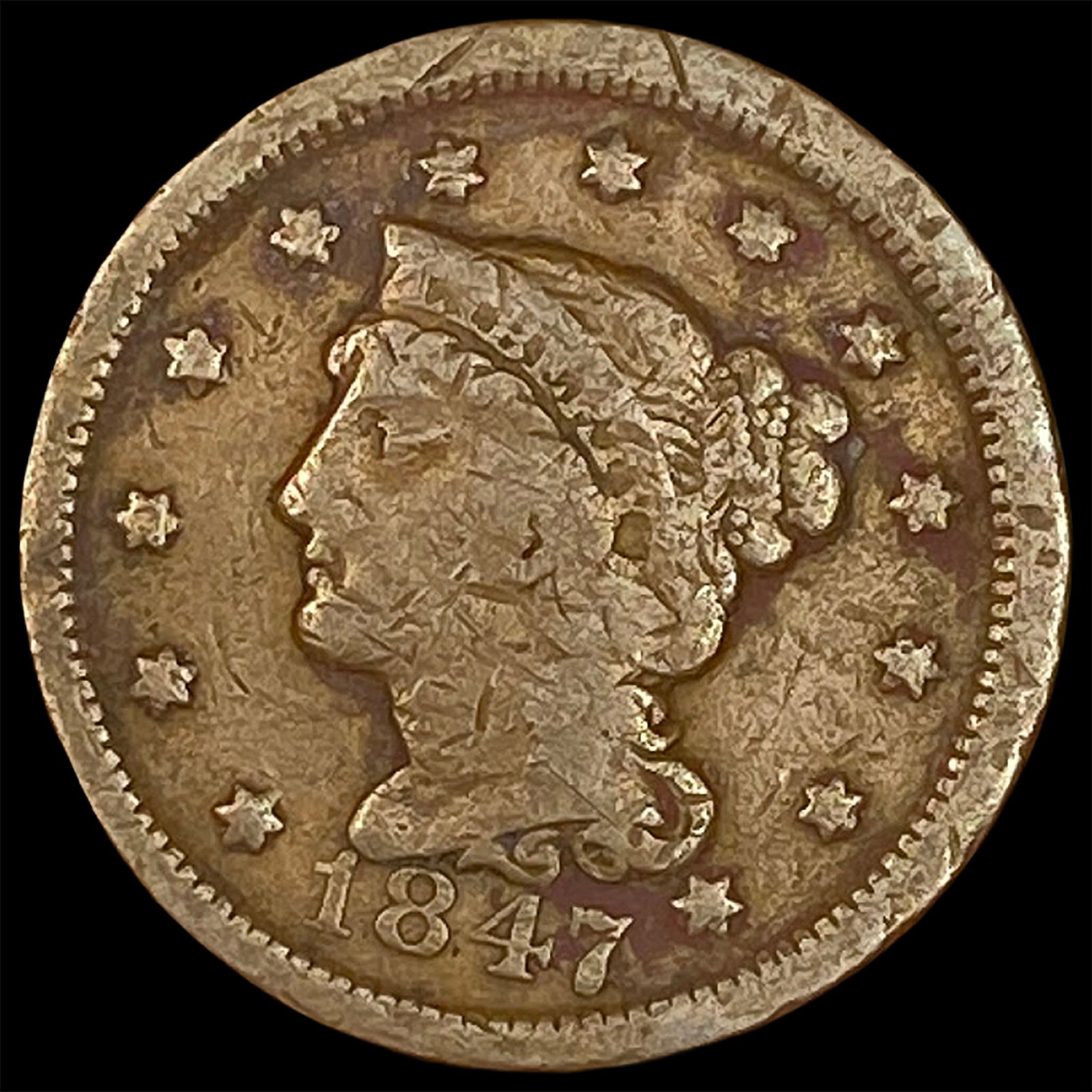 1847 Braided Hair Large Cent HIGH GRADE: 1847 Braided Hair Large Cent HIGH GRADE