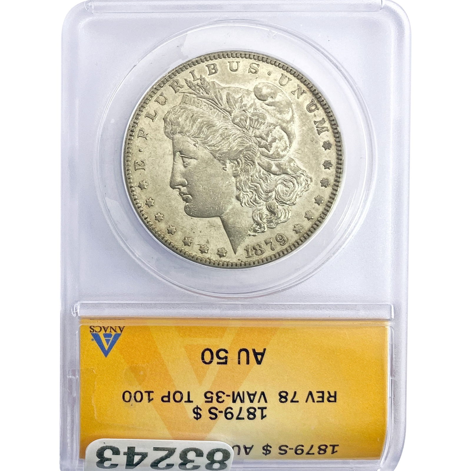1879-S Rev. 78 Morgan Silver Dollar ANACS AU50: 1879-S Rev. 78 Morgan Silver Dollar ANACS AU50