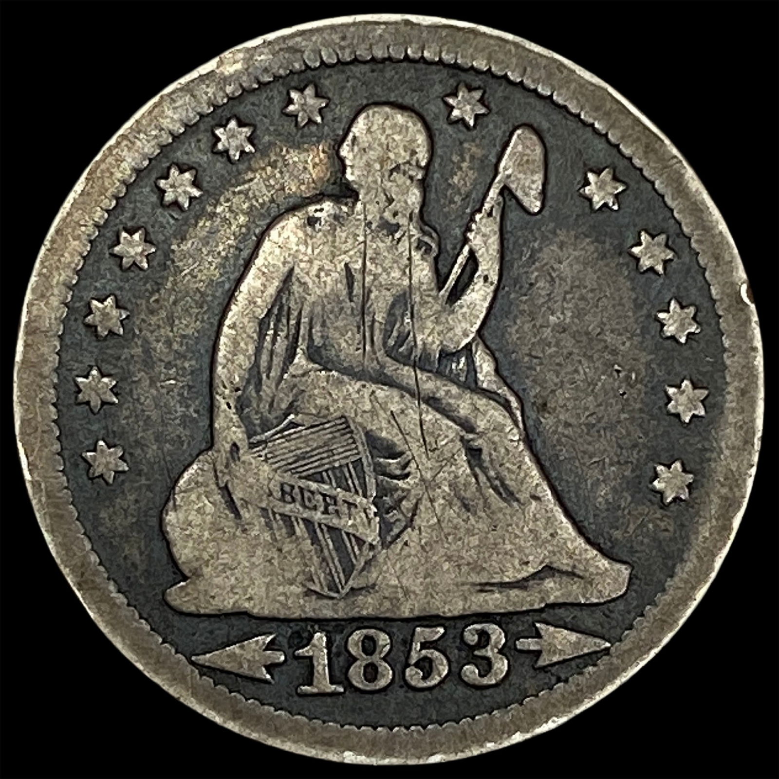1853 Arrows Seated Liberty Quarter NICELY CIRCULATED (1 of 2)