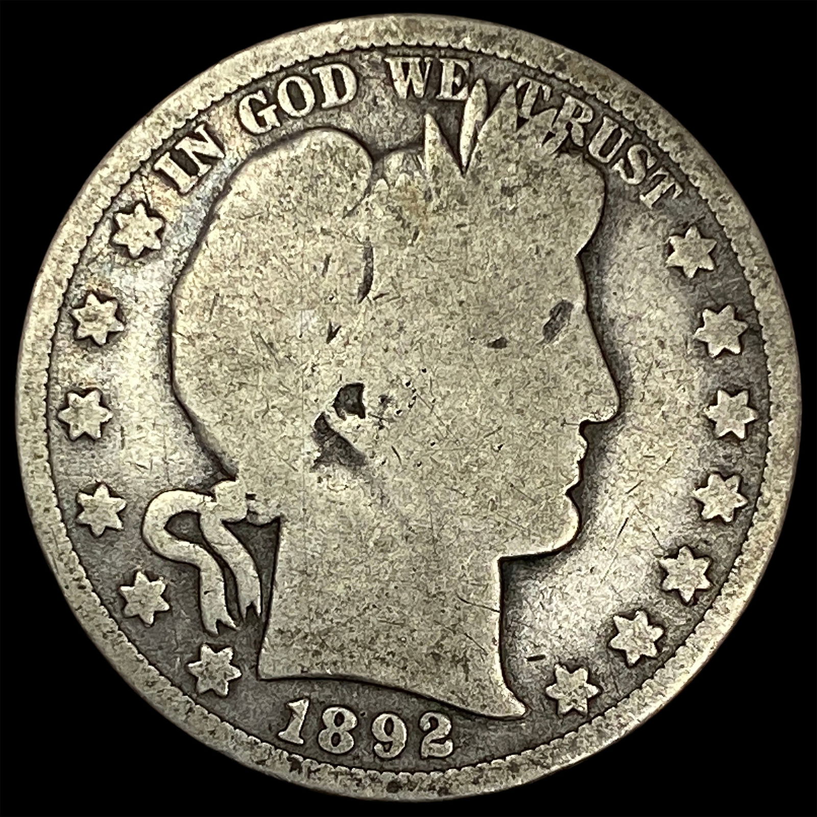 1892 Silver Half Dollar (Barber) NICELY CIRCULATED: 1892 Silver Half Dollar (Barber) NICELY CIRCULATED