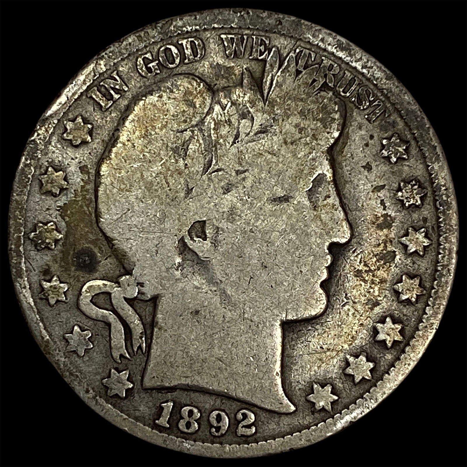 1892 Silver Half Dollar (Barber) NICELY CIRCULATED: 1892 Silver Half Dollar (Barber) NICELY CIRCULATED